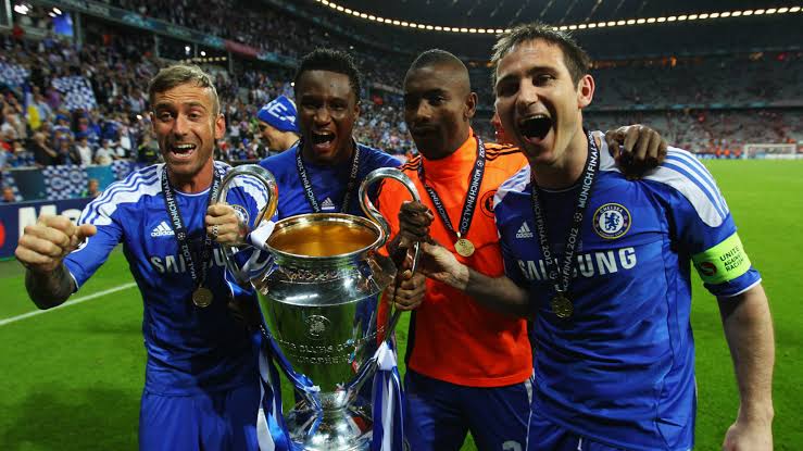 Mikel Obi with the Champions League trophy in 2012