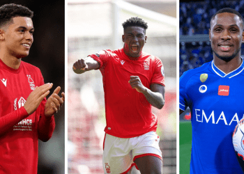 Brennan Johnson and Odion Ighalo react to Taiwo Awoniyi’s brace against Southampton