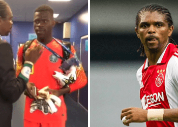 Watch: Throwback to Super Eagles icon Kanu ‘passing knowledge’ to Uzoho during World Cup