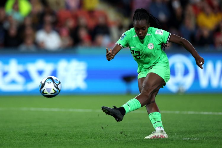 Watch: Super Falcons’ Alozie playfully rejects admirer’s flowers