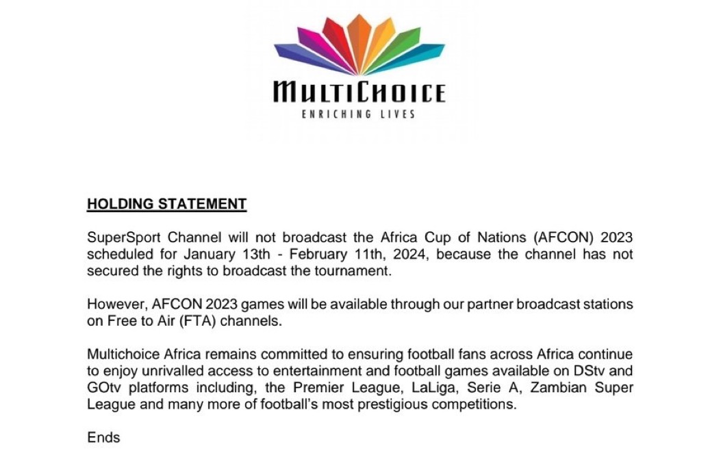 Multichoice have announced that SuperSport will not air the AFCON games