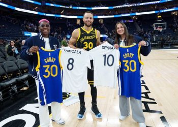 Agba Baller meets Curry- Oshoala and NBA star Steph Curry create iconic moment at Warriors game