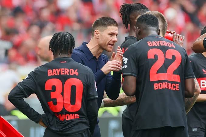Jeremie Frimpong, Xabi Alonso, Victor Boniface. Photo credit: Web