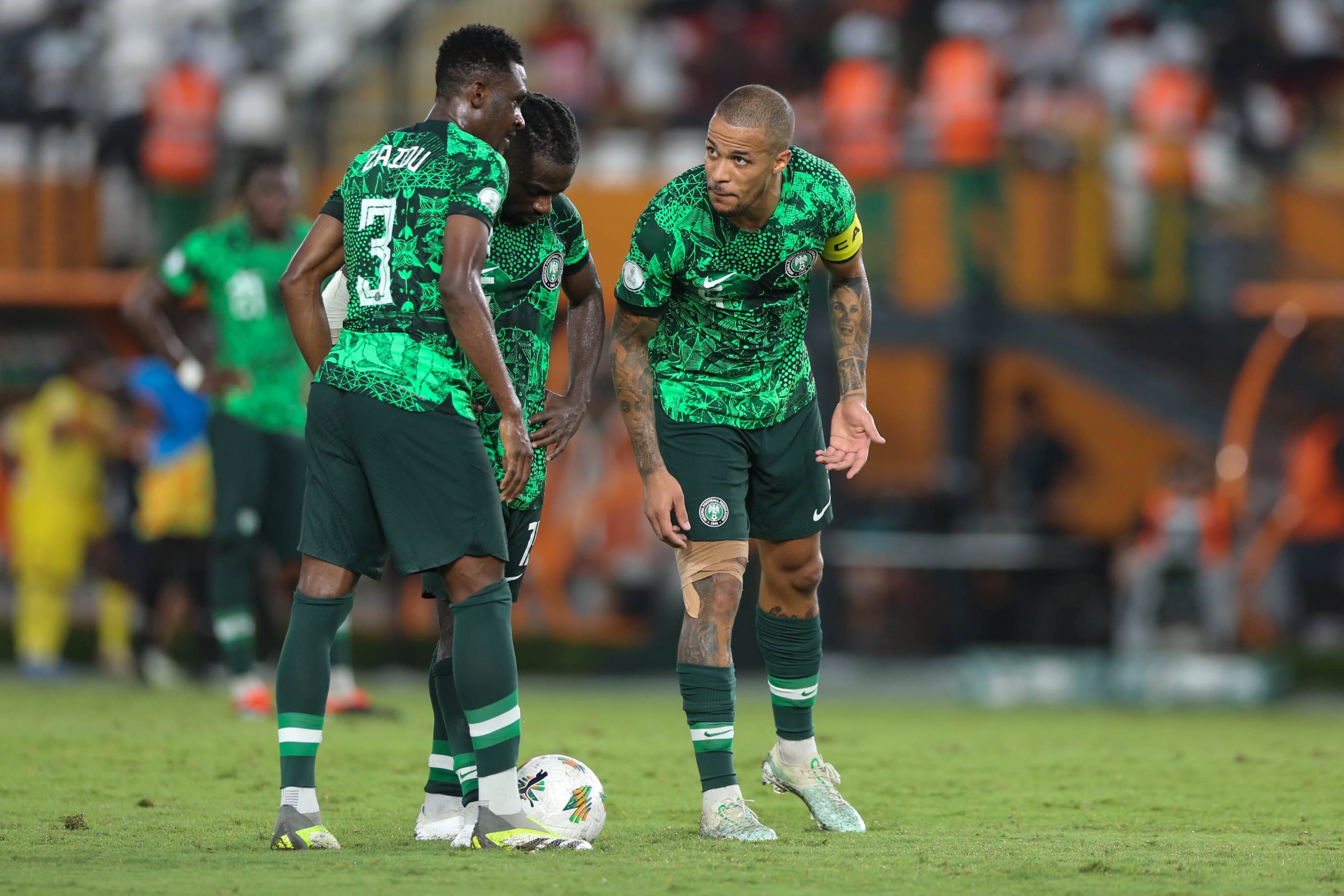 William Ekong and Zaidu Sanusi during the Afcon 2023 match between Nigeria and Angola
