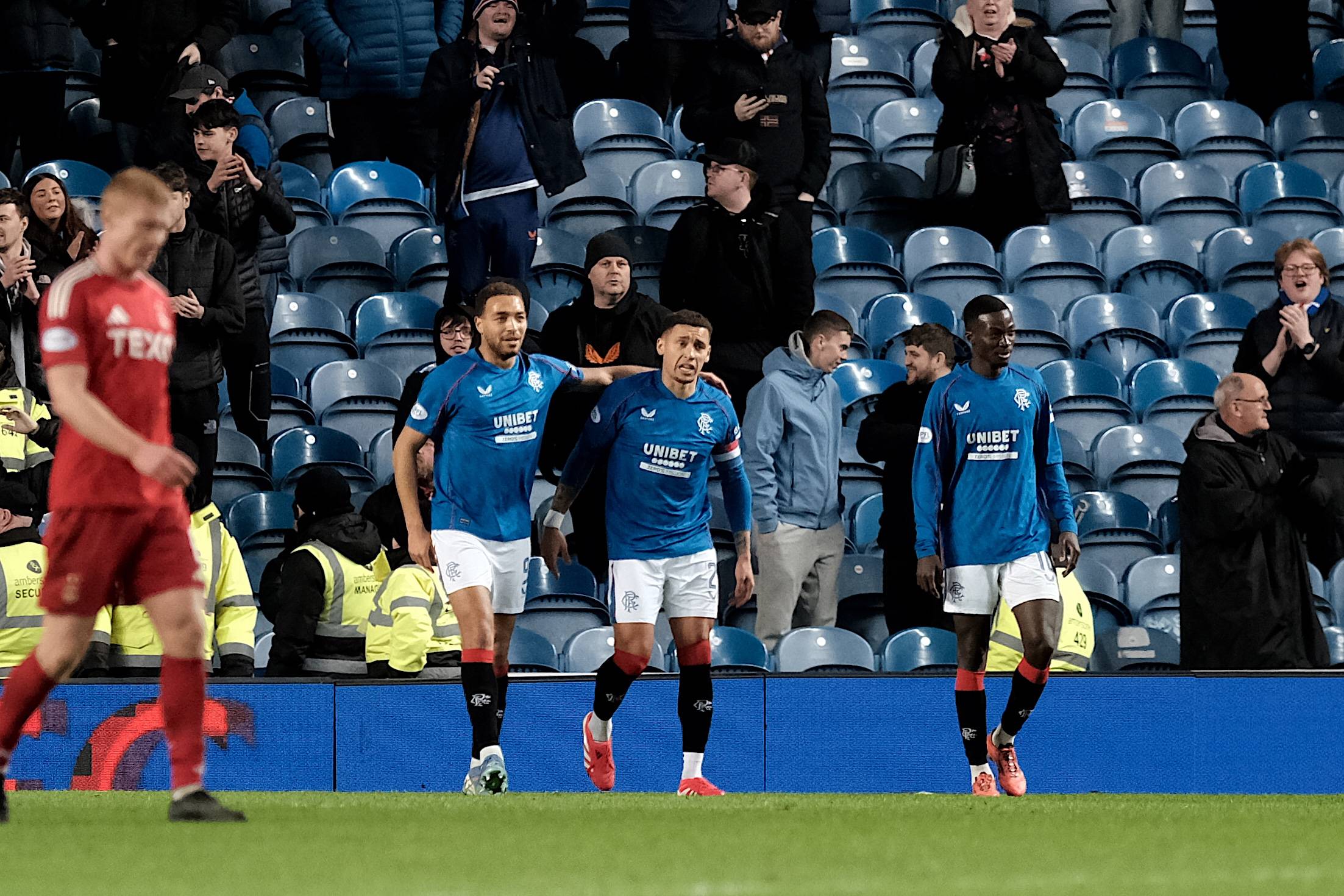 Cyriel Dessers Rangers scores to make it 3-0 at Glasgow Ibrox Stadium