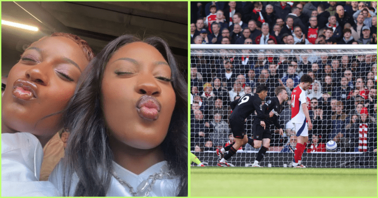 “My angel,” says Ayra Starr to Tems as she watches Arsenal fall to West Ham and poses with Saka