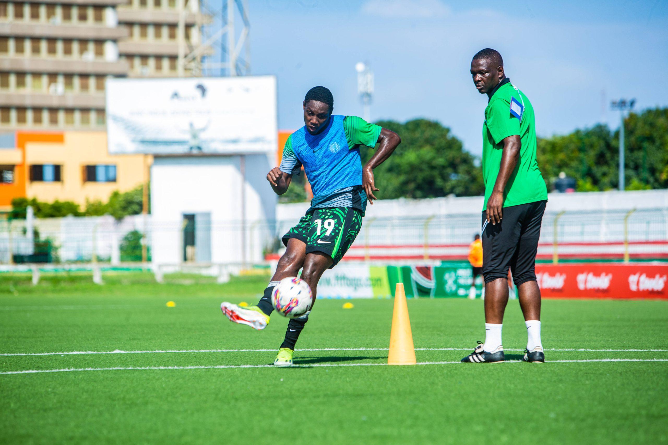 Kparobo Arierhi Nigeria in action during the pre-match for the game between Cote D Ivoire vs Nigeria at the WAFU-B U20 Qualifiers, Lome, Togo.