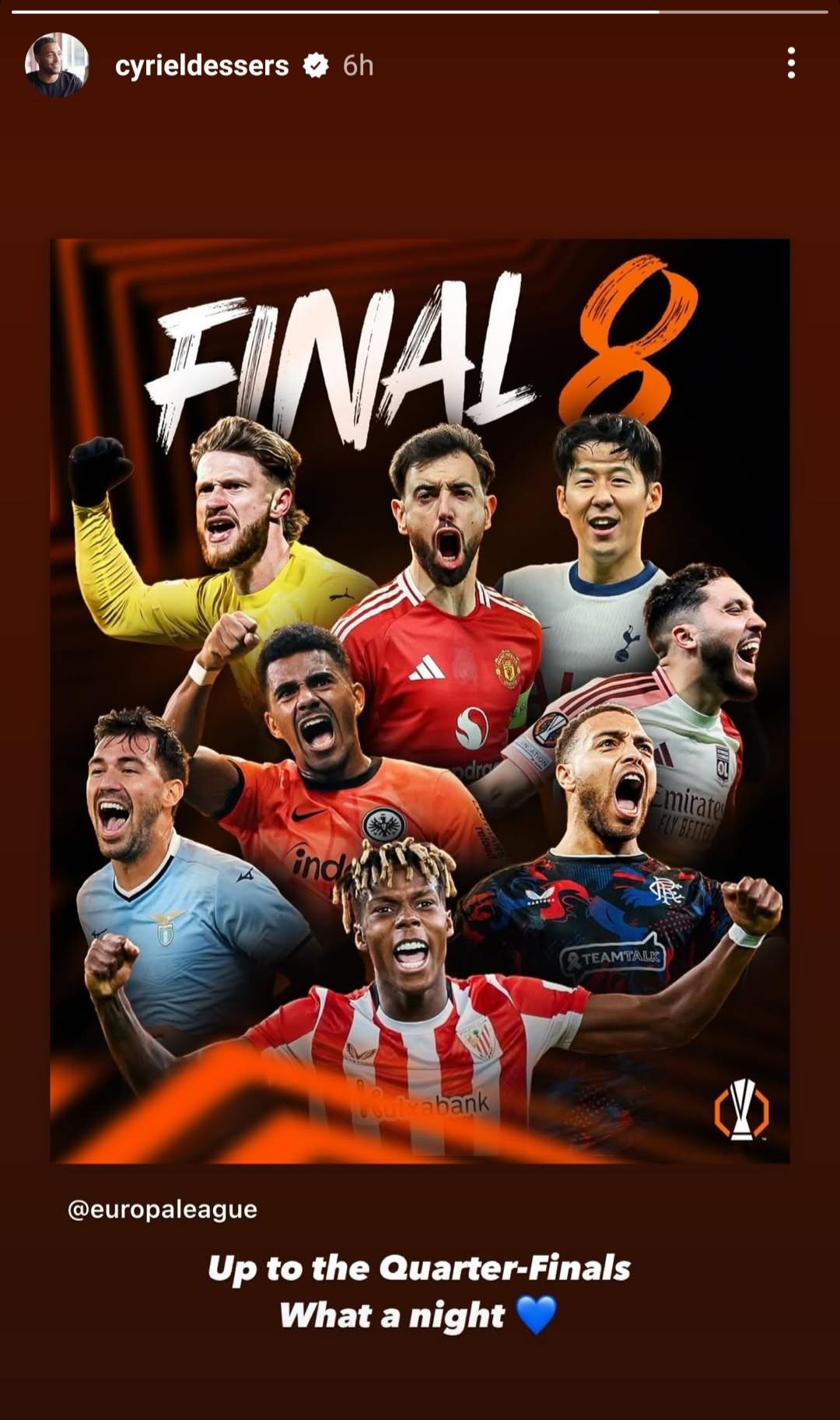 Cyriel Dessers Europa League post (Photo credit: IG)