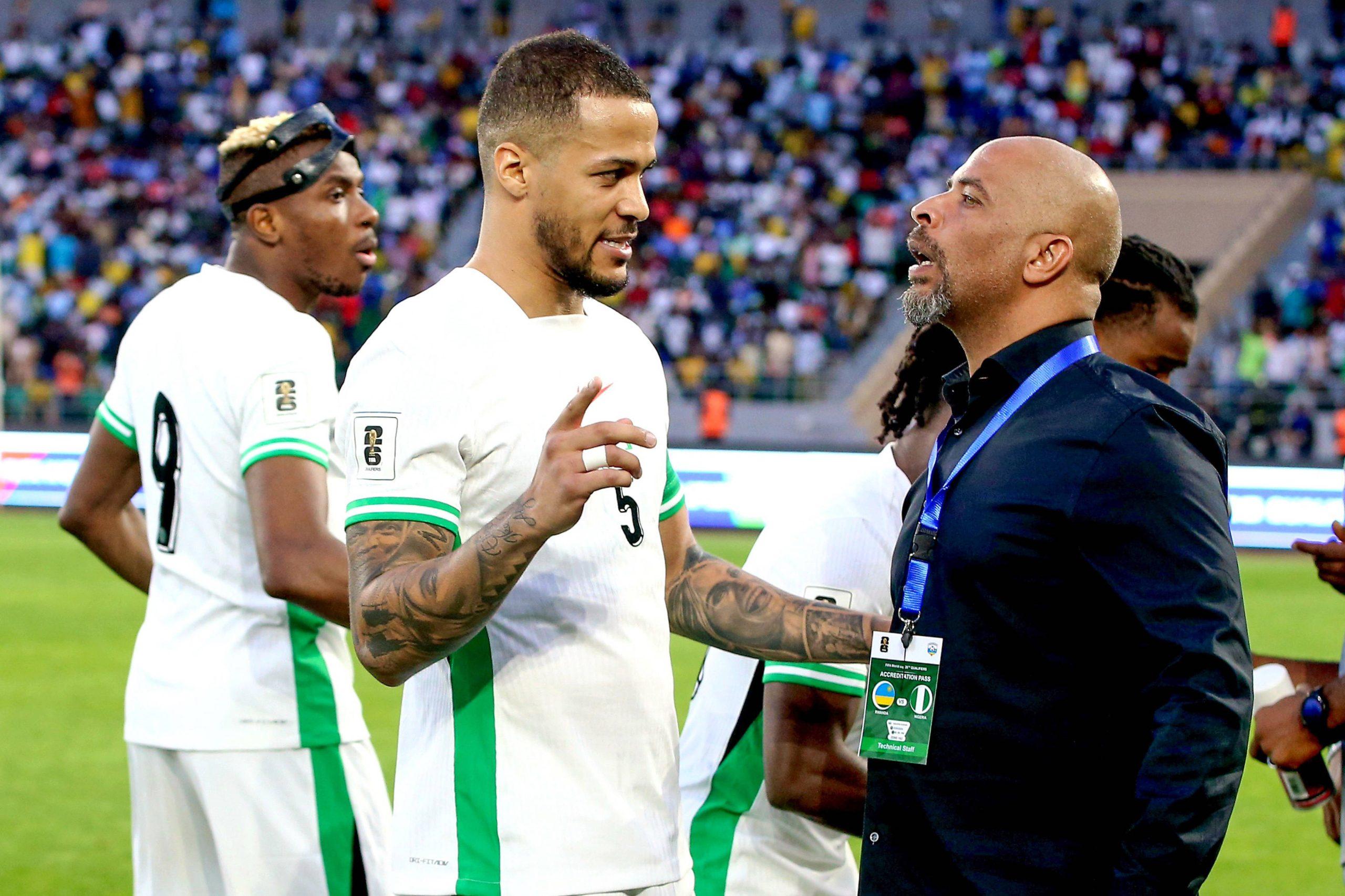 William Troost-Ekong and Coach Eric Chelle of Nigeria during the Men FIFA World Cup