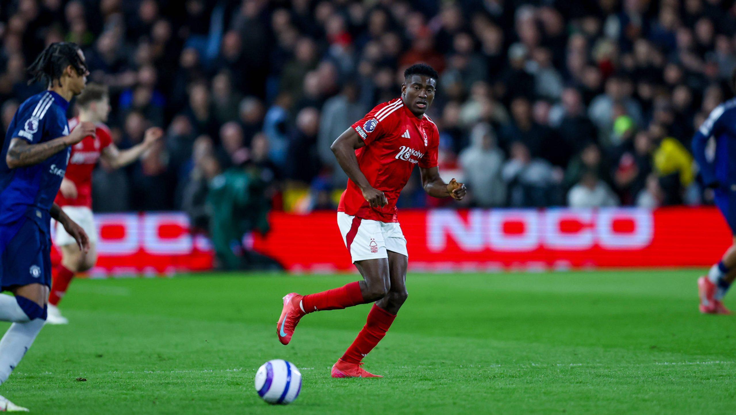  Taiwo Awoniyi during the Premier League match between Nottingham Forest and Manchester United at the City Ground, Nottingham