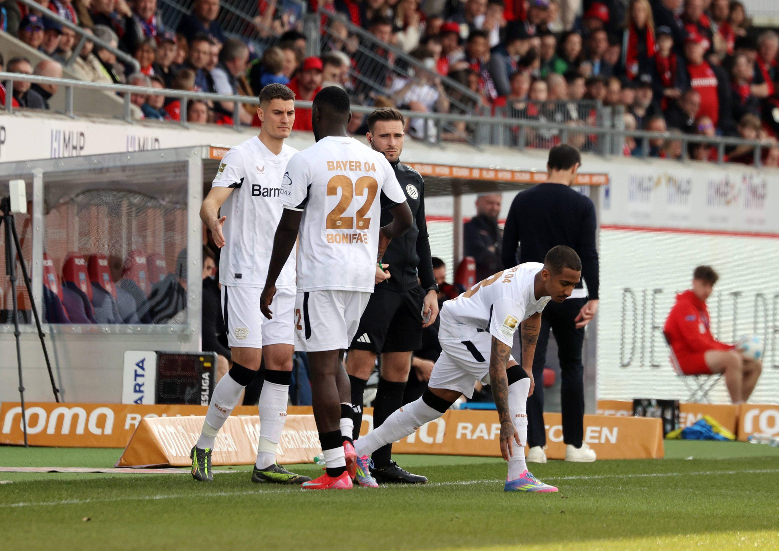 Patrik Schick comes in for Victor Boniface during Bayer Leverkusen's game