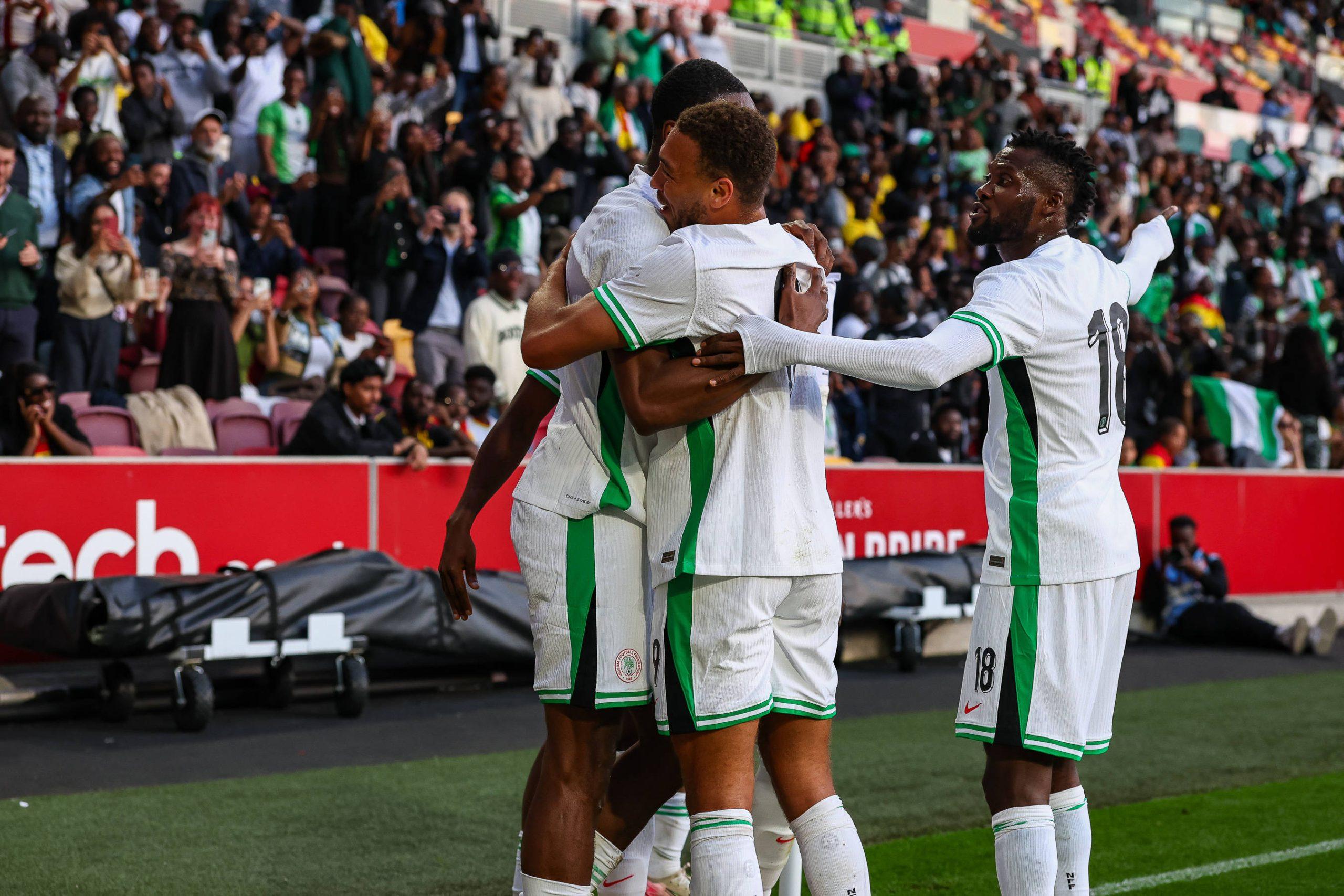Cyriel Dessers, Semi Ajayi and Sikiru Alimi in action for the Super Eagles of Nigeria