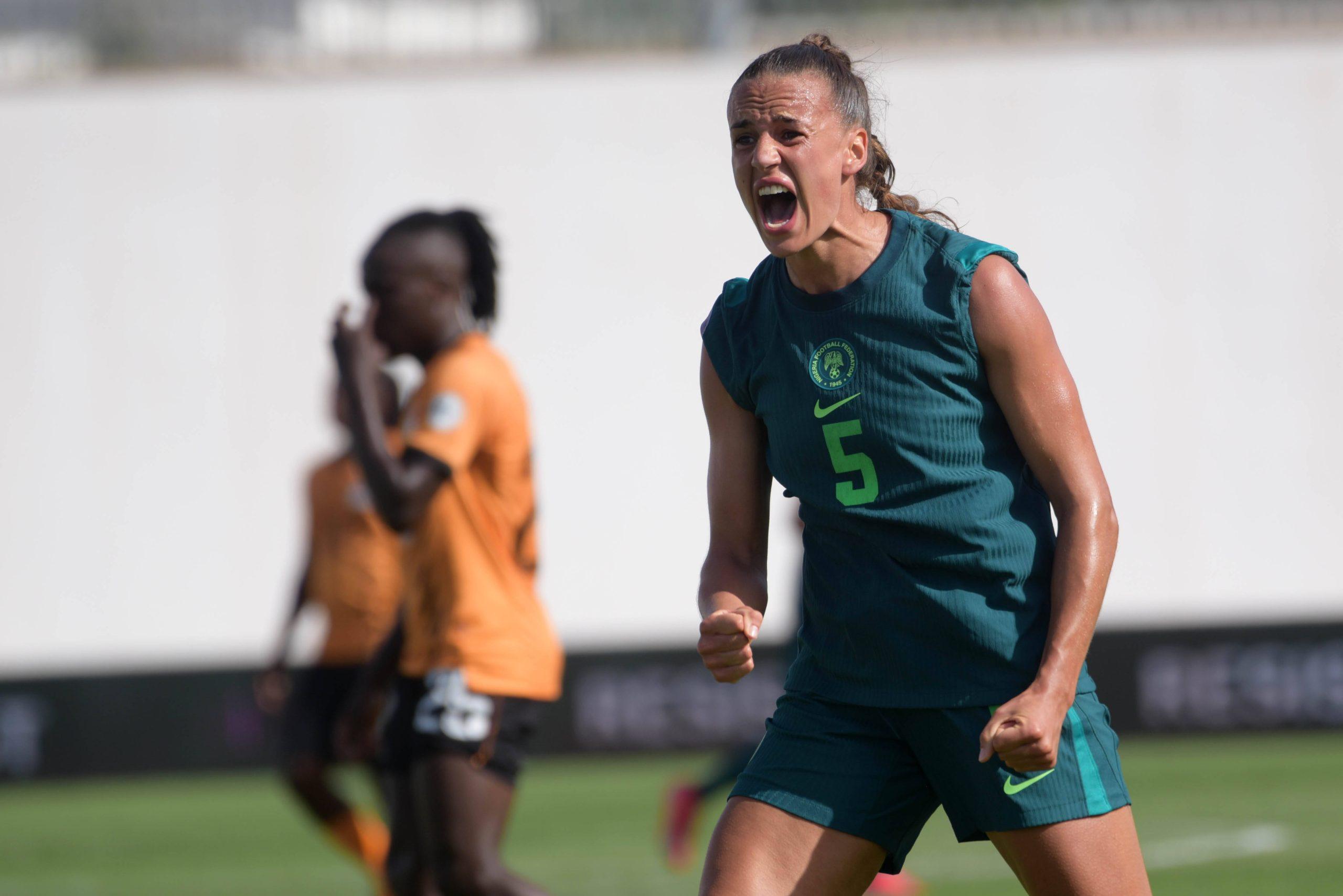 Ashleigh Plumptre in action for the Super Falcons of Nigeria. against Zambia.