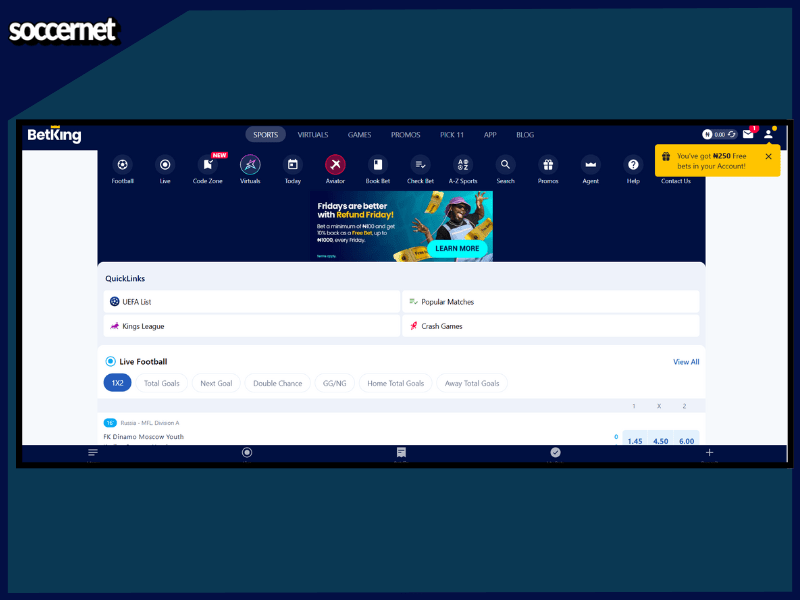 BetKing website on PC