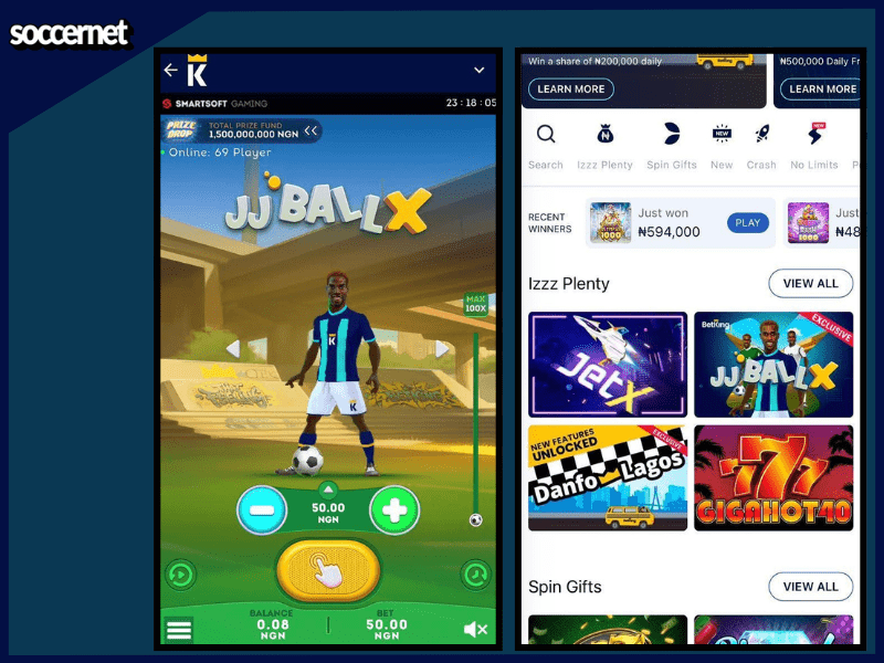 Casino games on the BetKing app