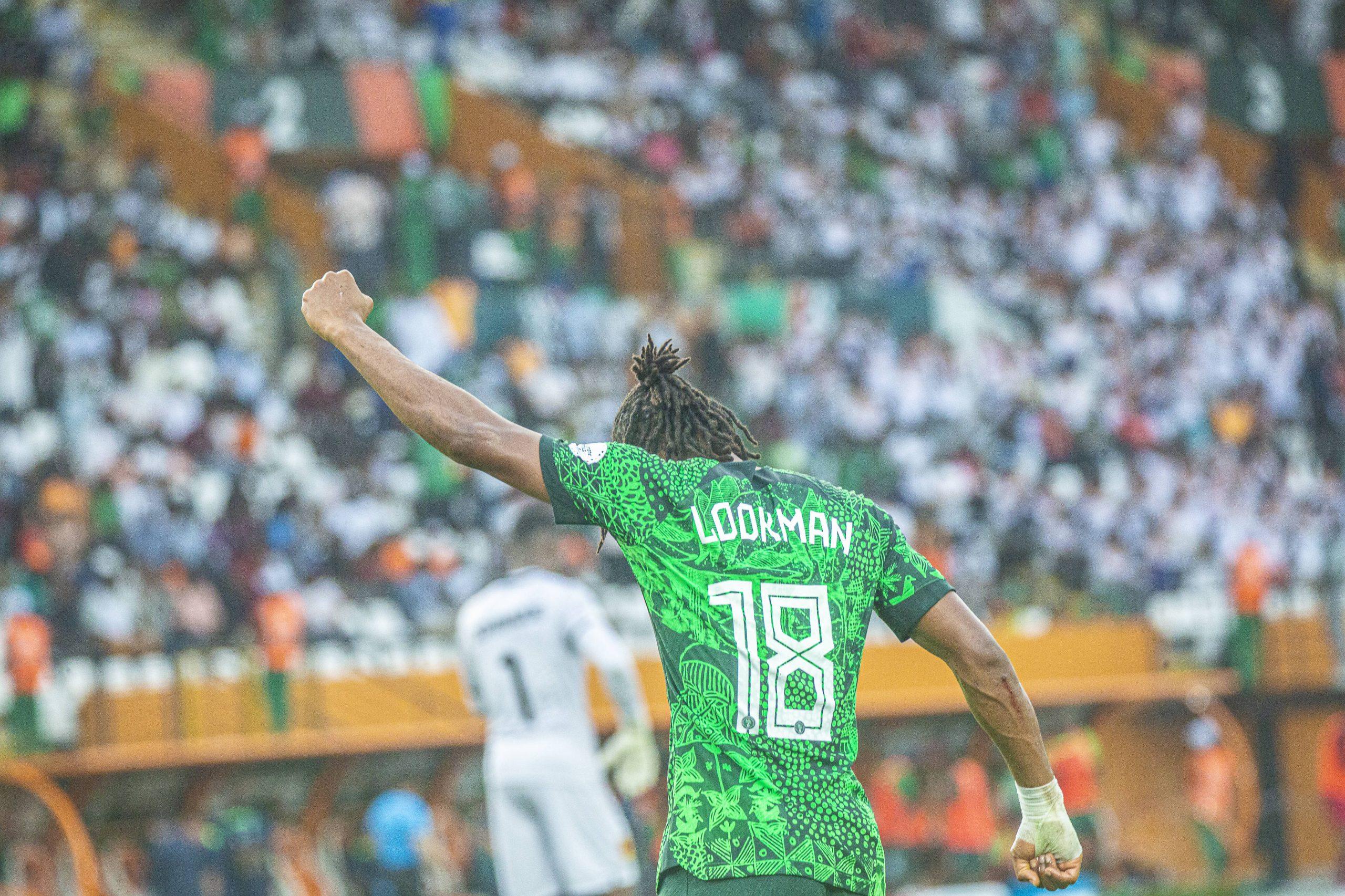 Ademola Lookman in action for the Super Eagles, Celebrating his goal against Angola at the 2023 AFCON in Cote D Ivoire