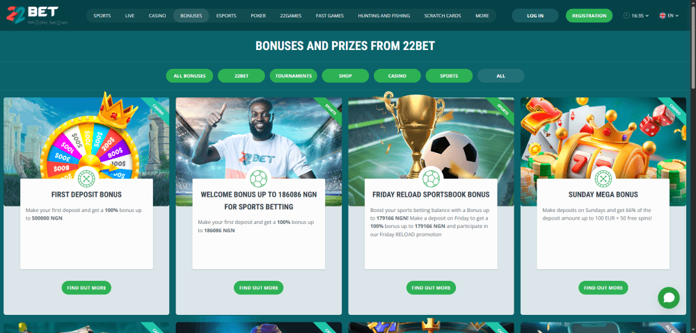 22bet bonuses with promo code NIGERIA100