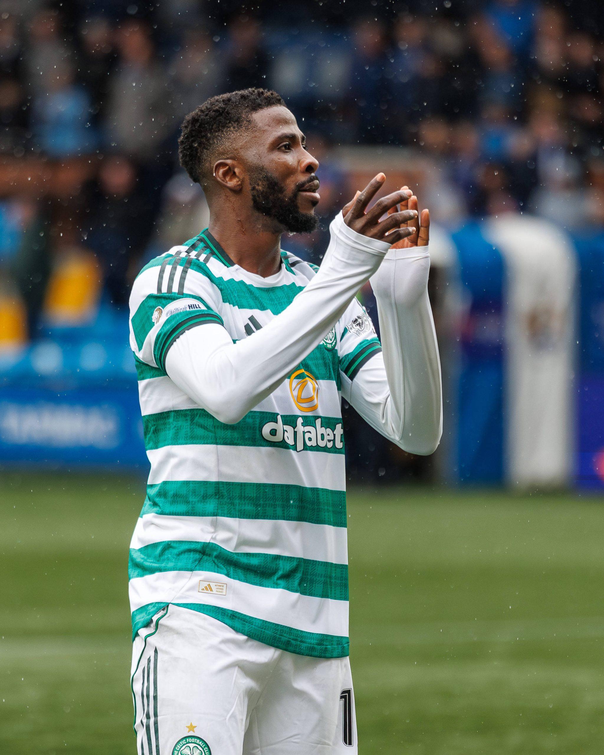 Kelechi Iheanacho celebrating the win. Celtic V Kilmarnock, Scottish Premiership, 14 September 2025 Kilmarnock BBSP Rugby Park Kilmarnock