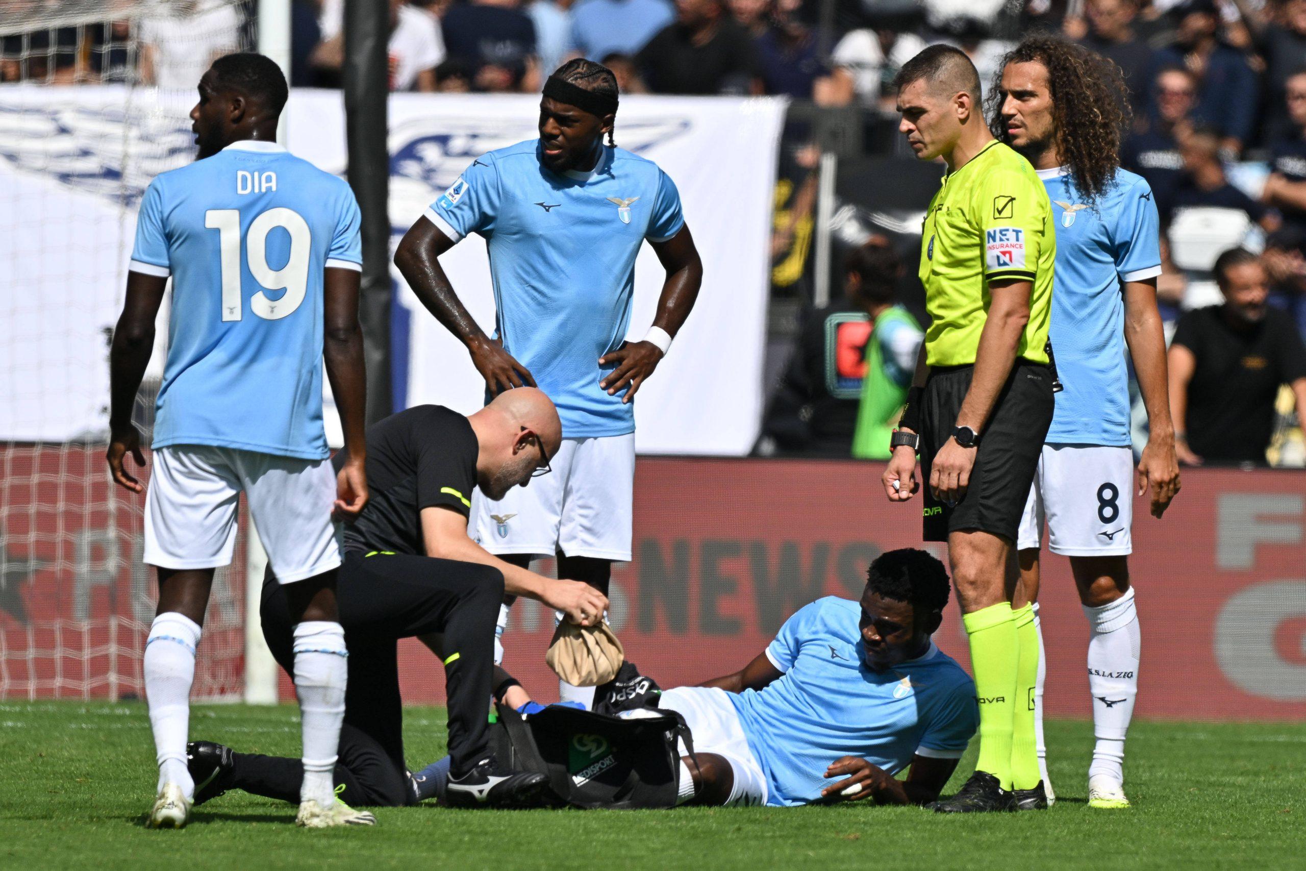 Fisayo Dele-Bashiru down injured in Lazio's clash against AS Roma as Estadio Olimpico in Rome