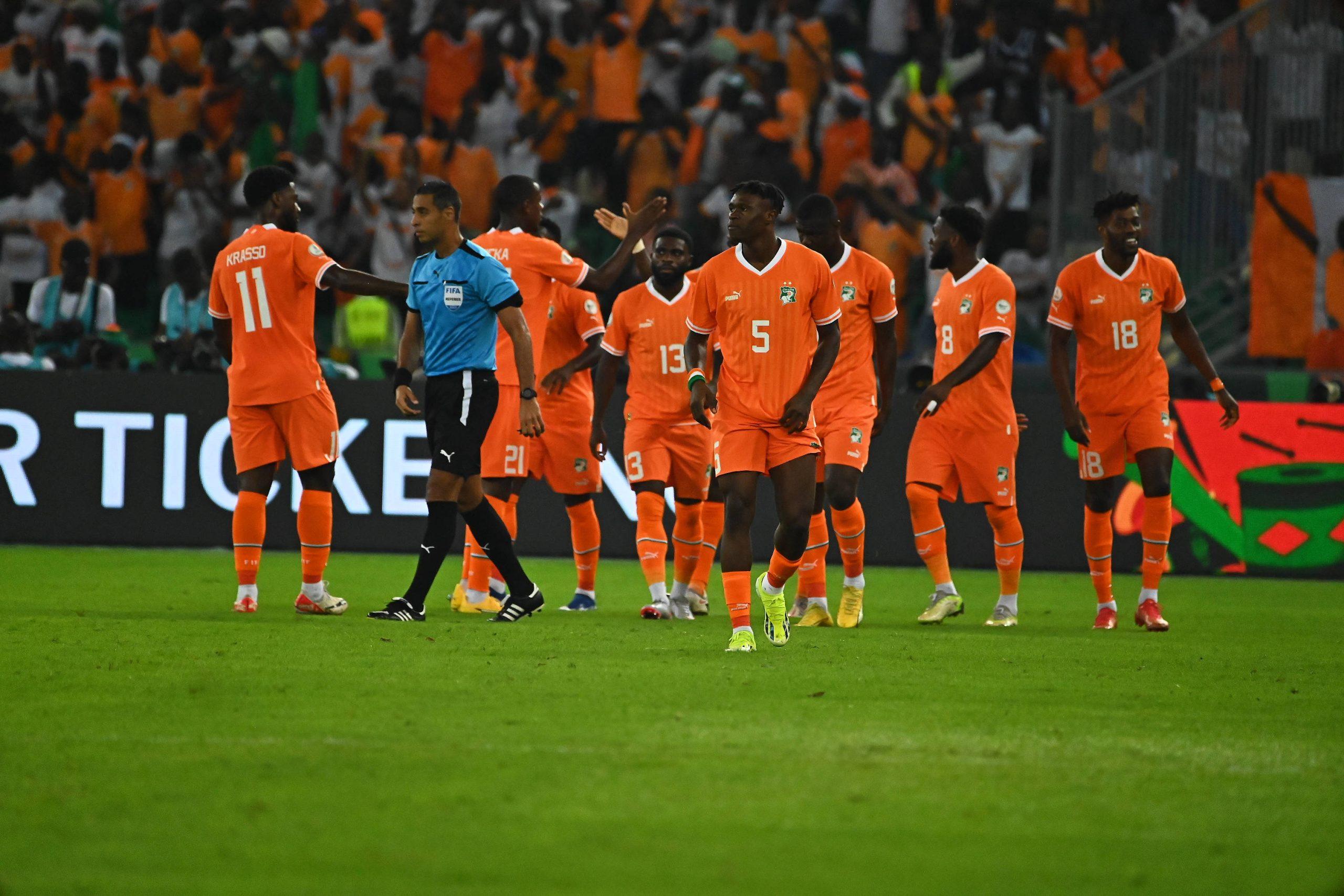 Ivory Coast Players Celebrating their first goal in first game of AFCON 2023, Ivory Coast vs Guinea Bissau