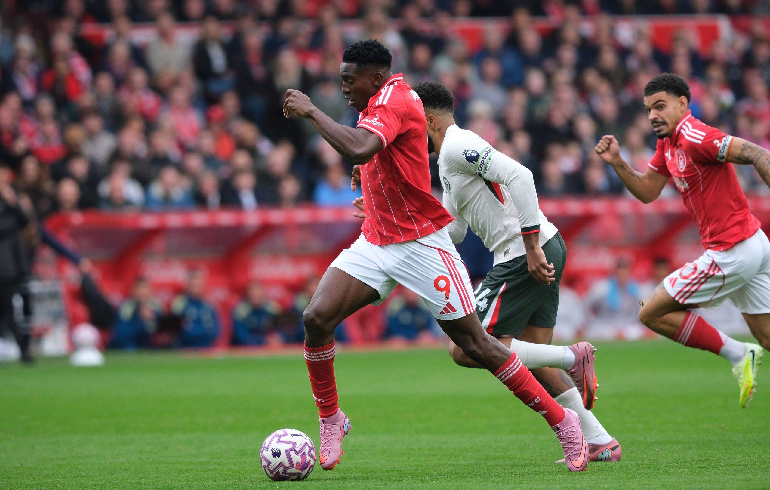 Taiwo Awoniyi in action during the Premier league football match between Nottingham Forest and Chelsea FC