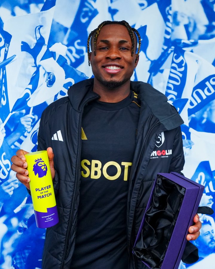 Samuel Chukwueze with his Man of the Match Award vs Tottenham