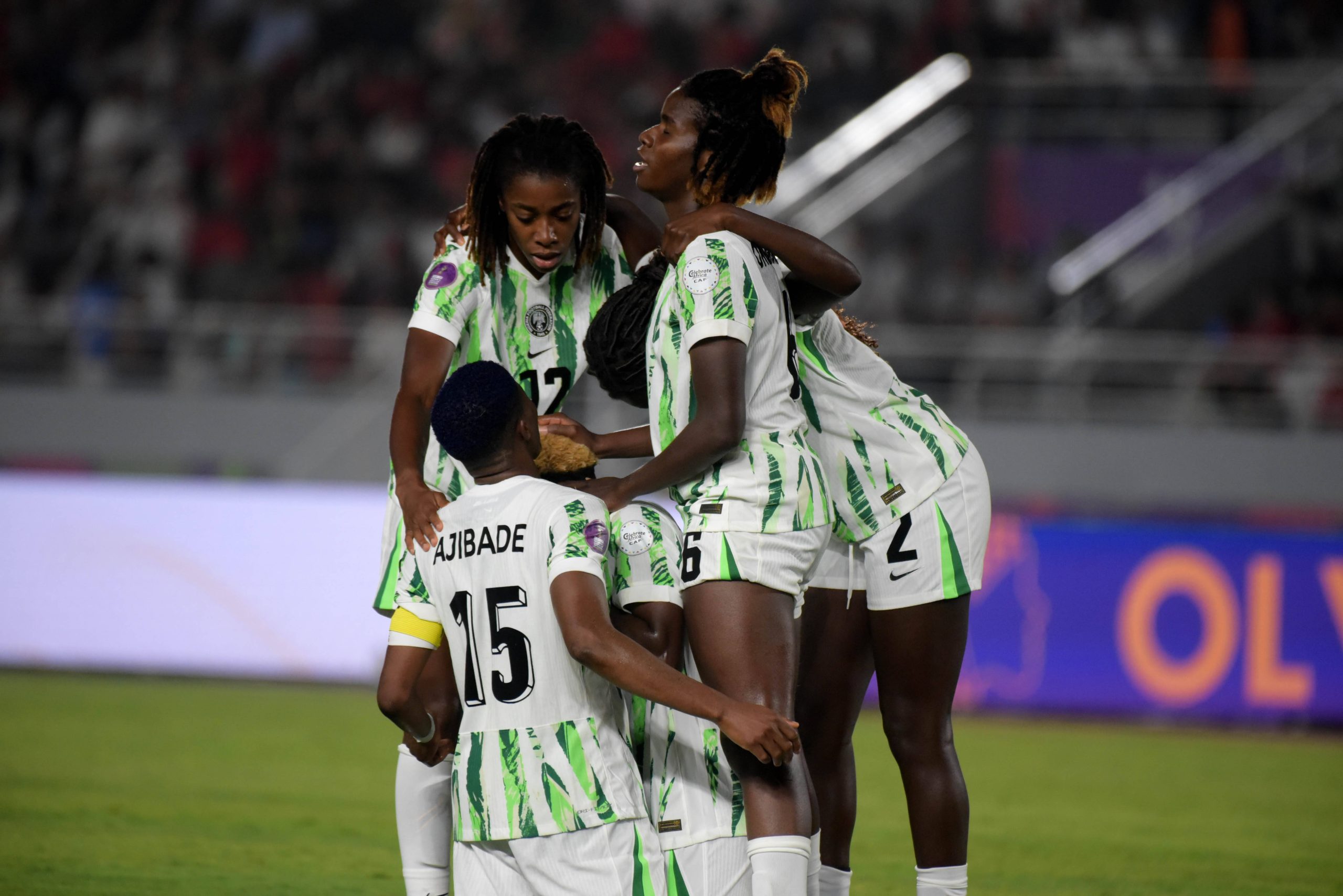 Rasheedat Ajibade, Onyi Echegini, Ijeoma Esther Okoronkwo and Omorinsola Babajide during the 2025 WAFCON Finals between Morocco and Nigeria Super Falcons