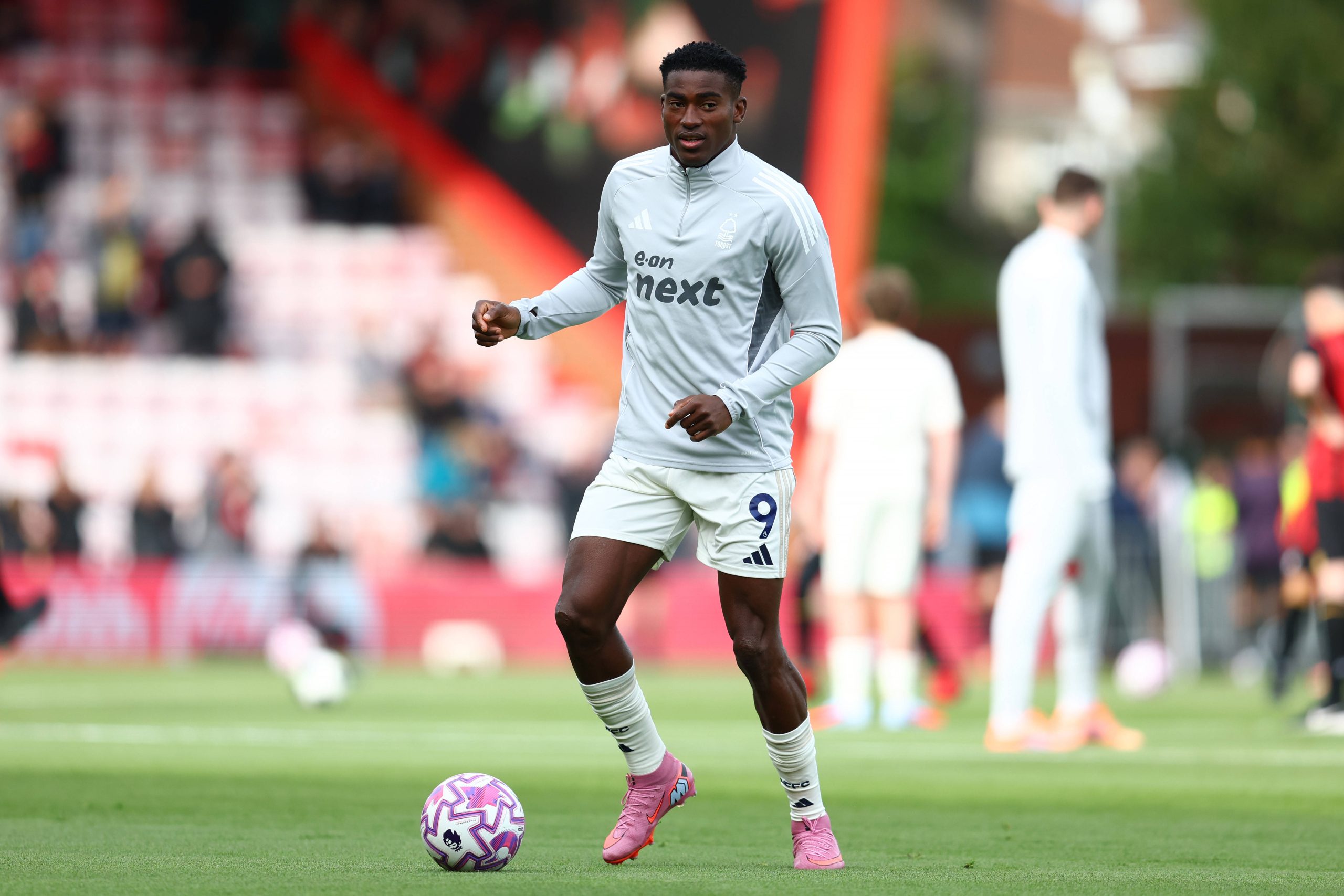 Taiwo Awoniyi warms up before the AFC Bournemouth vs Nottingham Forest Premier League match at the Vitality Stadium
