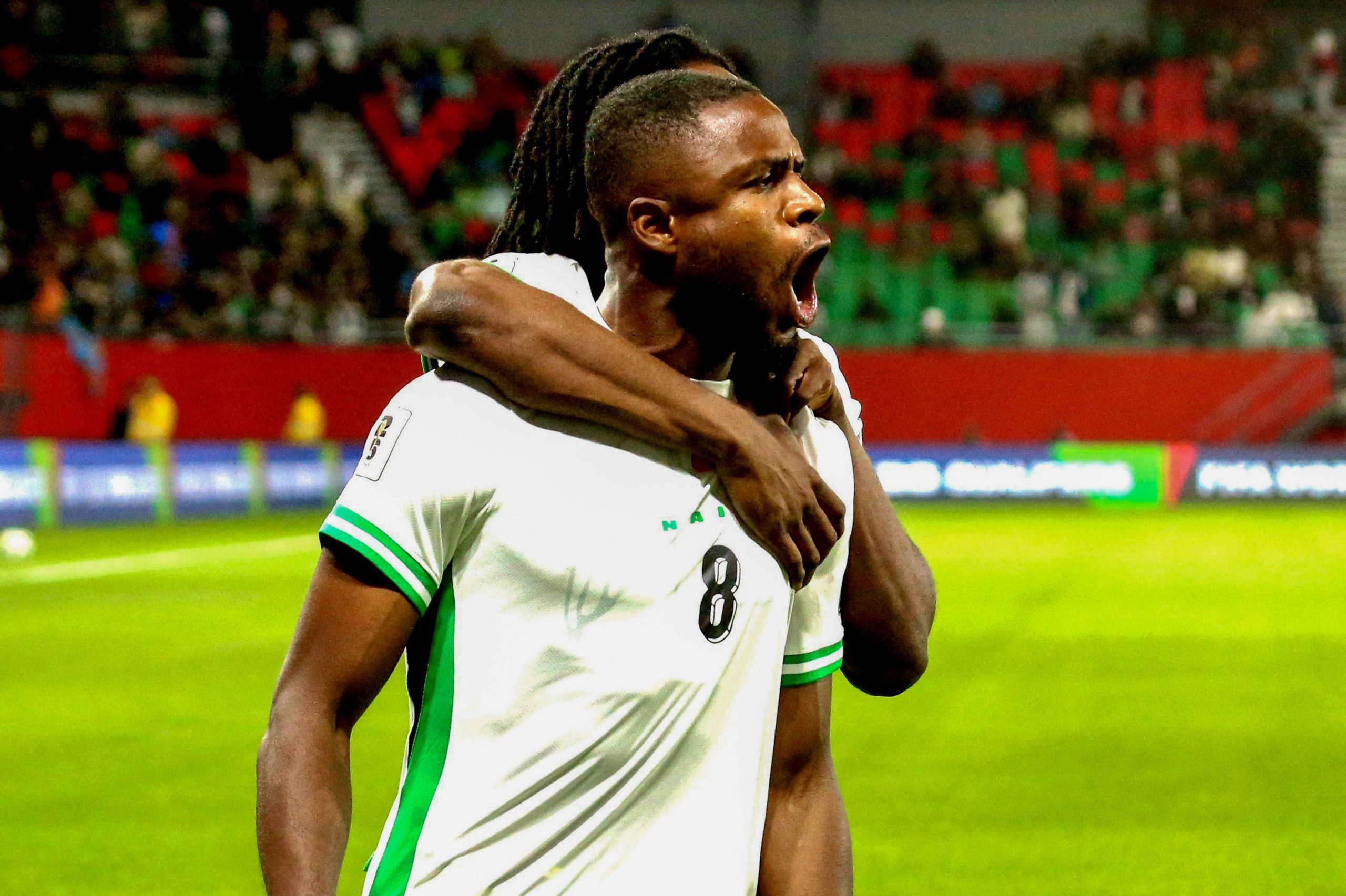 Frank Onyeka celebrate goal during the 2026 FIFA World Cup Playoffs between Nigeria and DR Congo