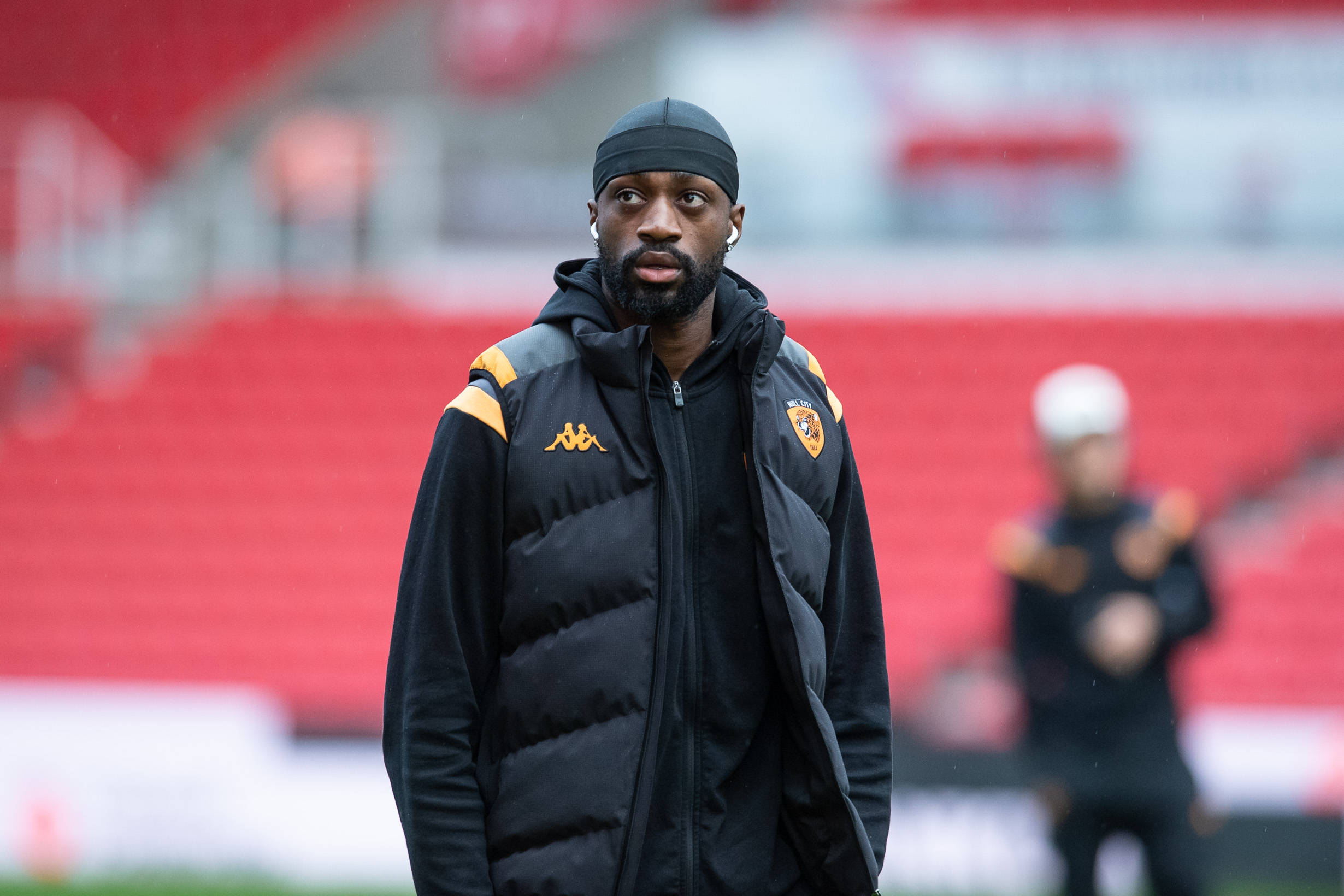 Semi Ajayi arrives at the bet365 Stadium, Stoke-on-Trent ahead of the Sky Bet Championship match between Stoke City and Hull City