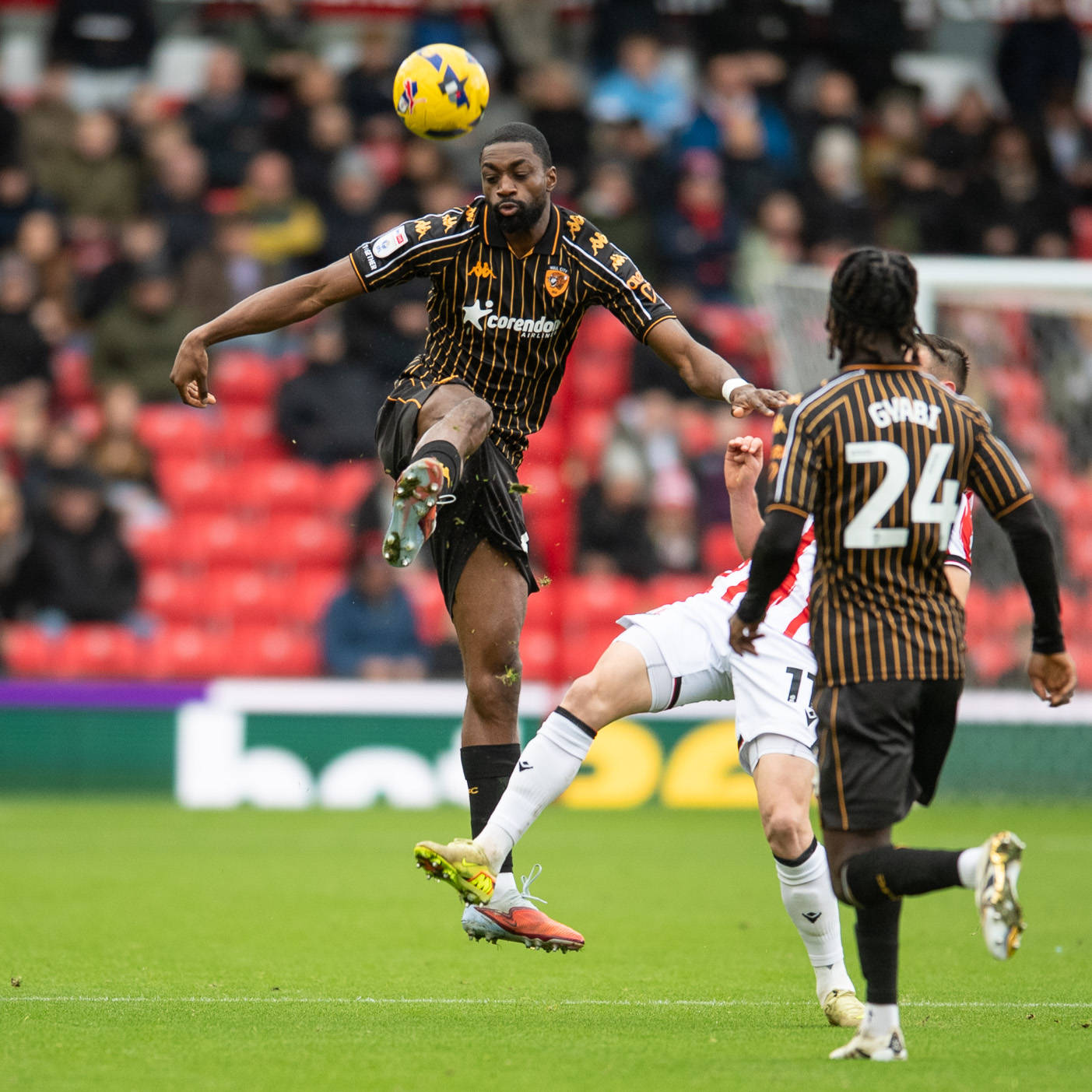 Semi Ajayi with a clearance during the Sky Bet Championship match between Stoke City and Hull City