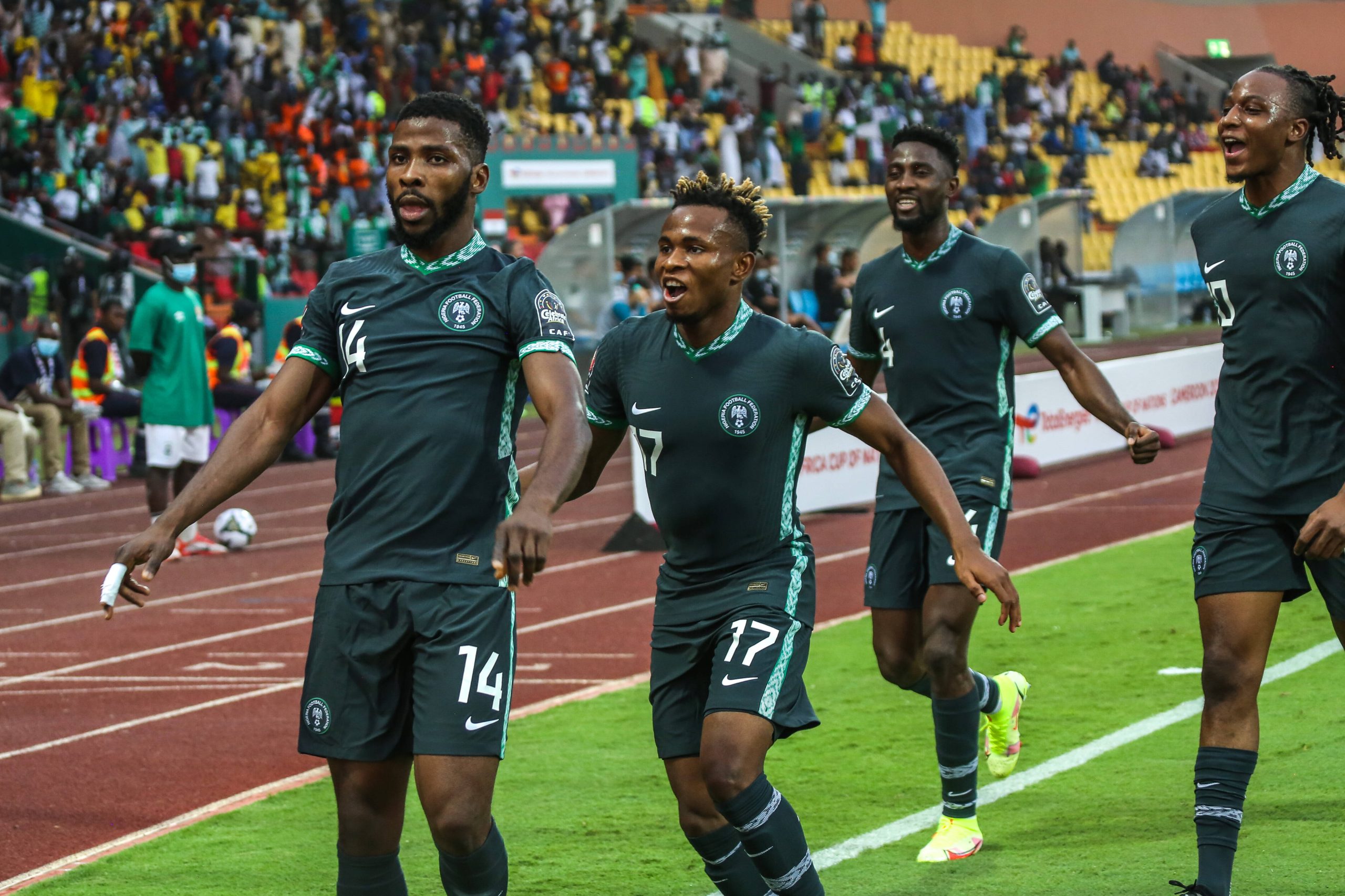 Kelechi Iheanacho celebrate goal with team mates during the 2021 Africa Cup Of Nations match between Nigeria and Egypt