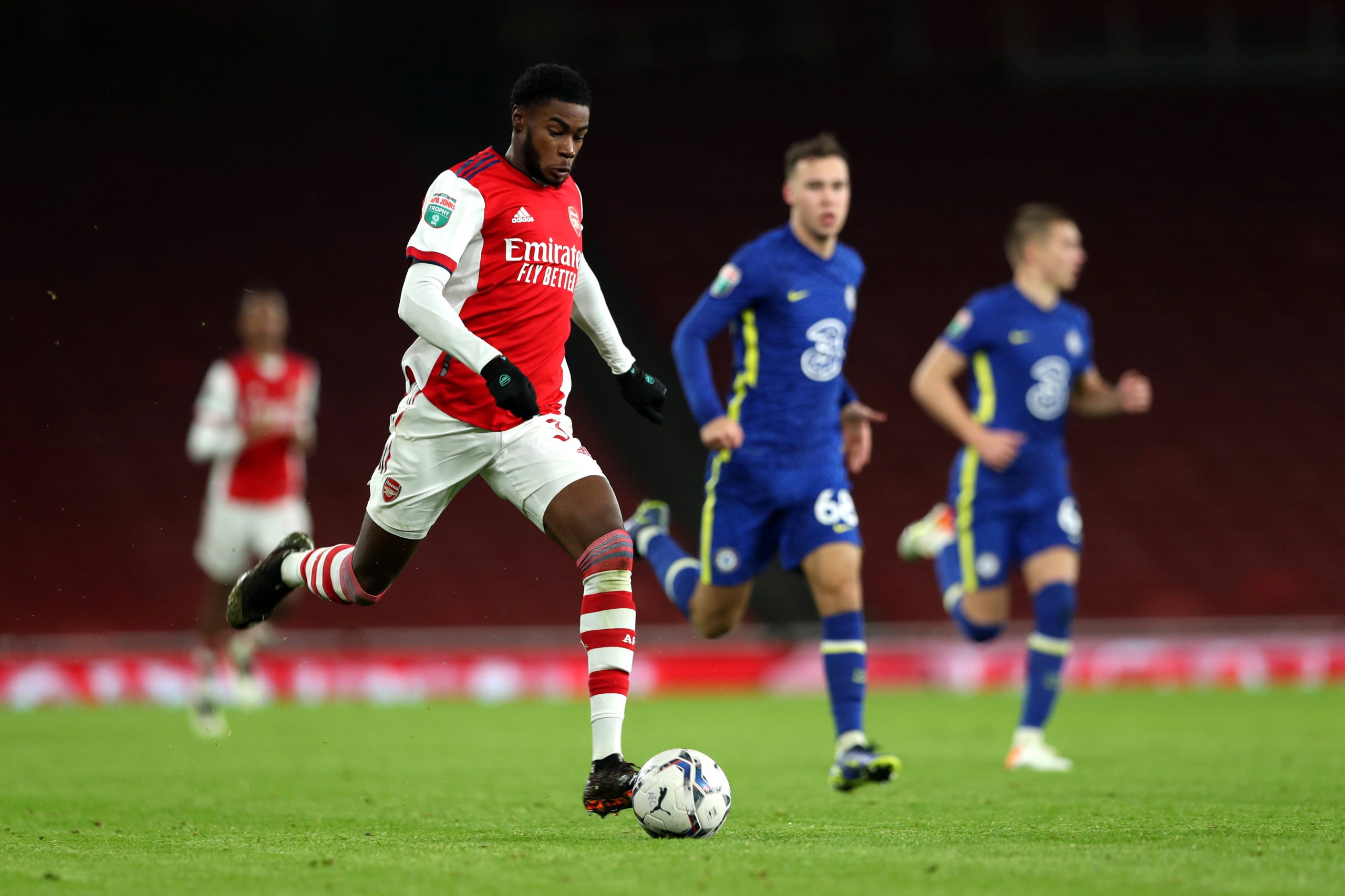 Ryan Alebiosu in action during the Papa John Trophy third round match for Arsenal at the Emirates