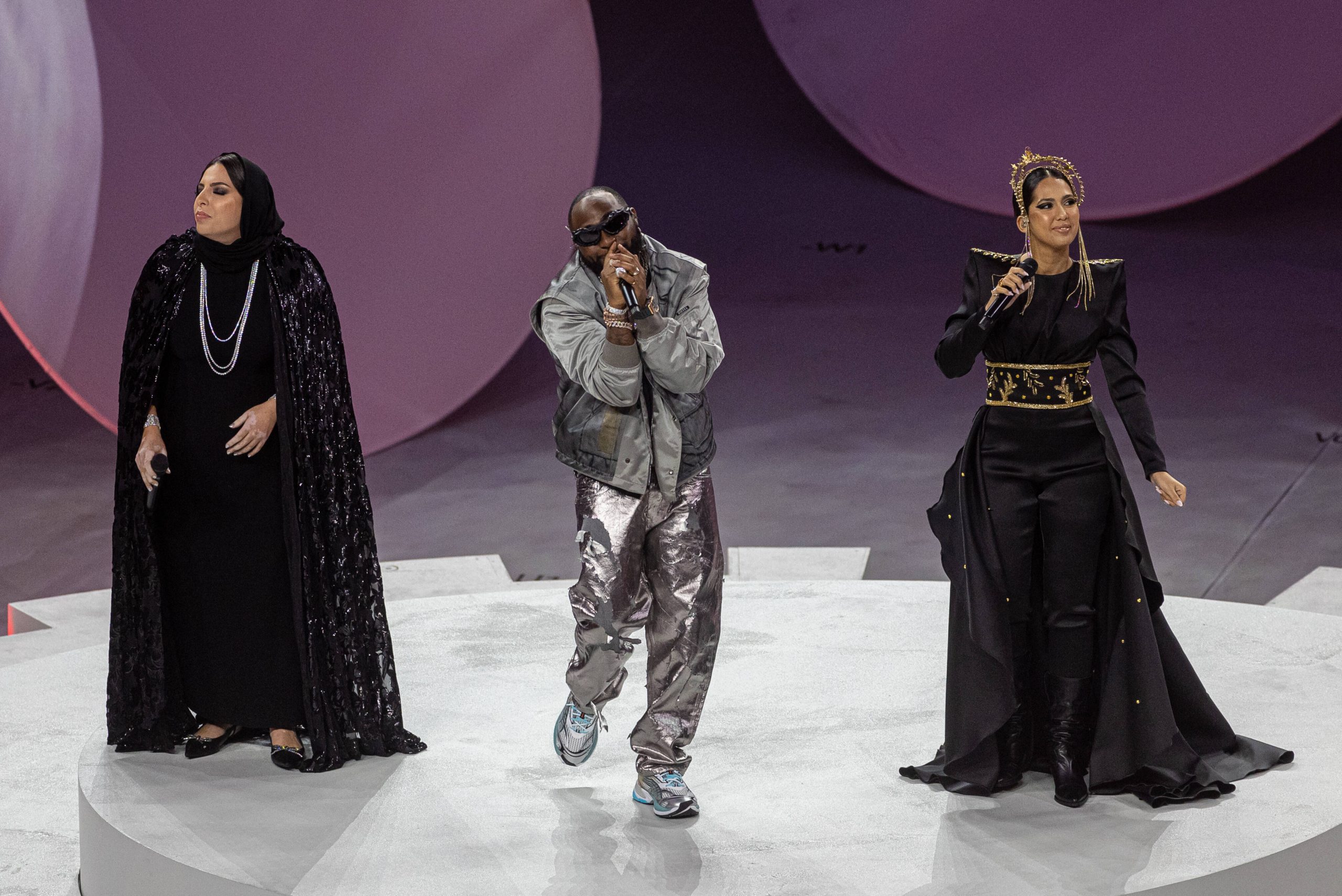 Davido C and Aisha perform during the closing ceremony before the FIFA World Cup Qatar 2022 Final match between Argentina and France