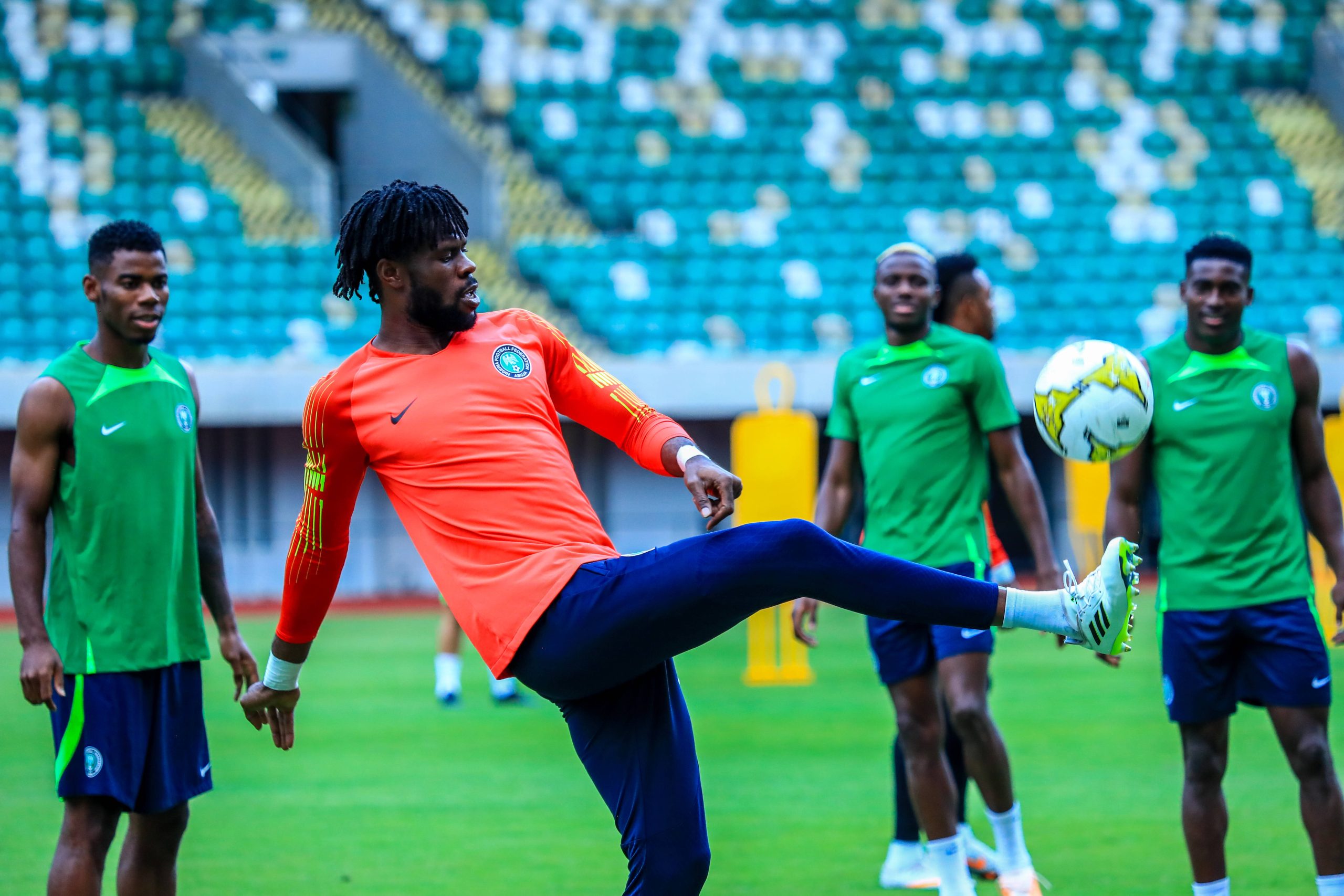 Francis Uzoho of Super Eagles during a training section in preparation for the 2023 AFCON match between Nigeria and Sao Tome