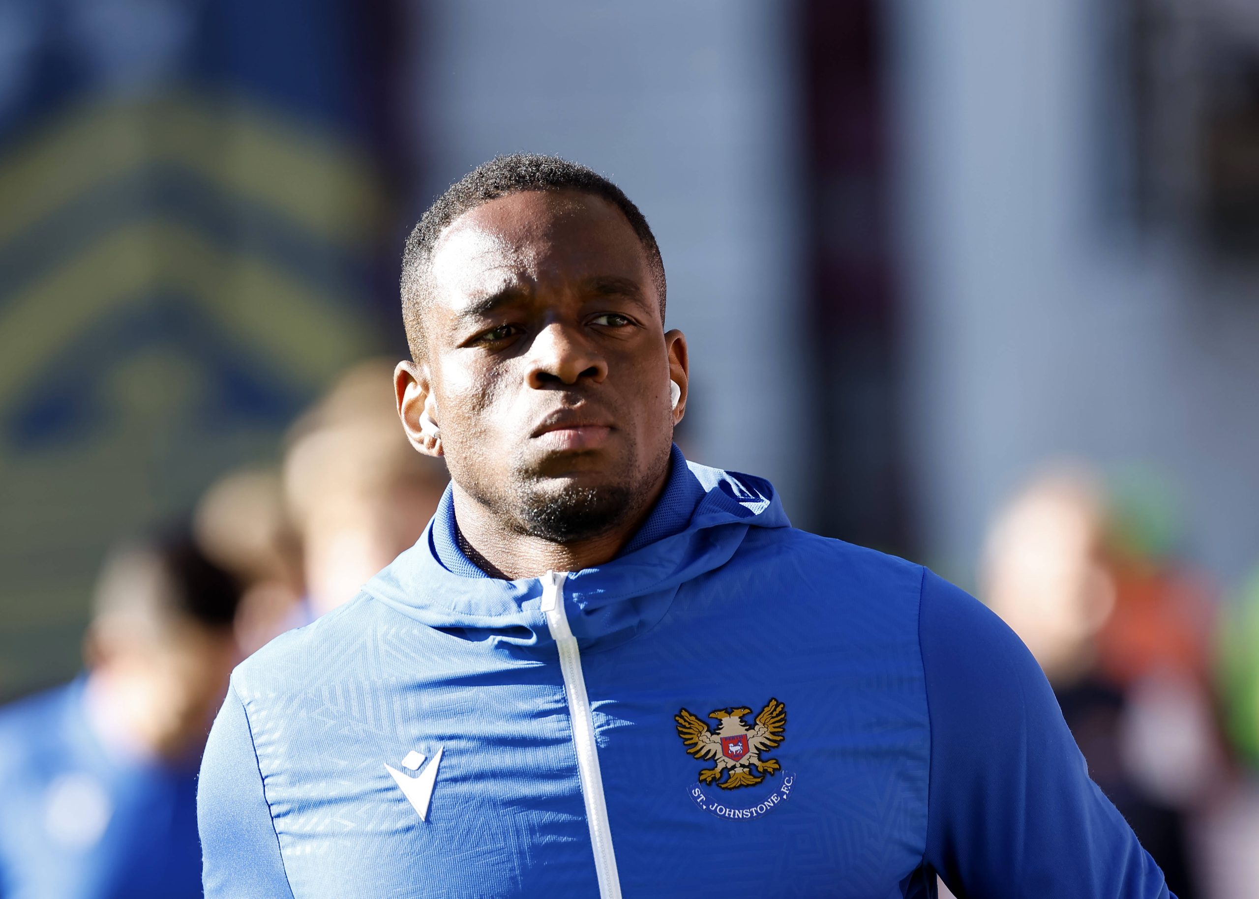 Uche Ikpeazu of St Johnstone arrives at the stadium during the William Hill Premiership match