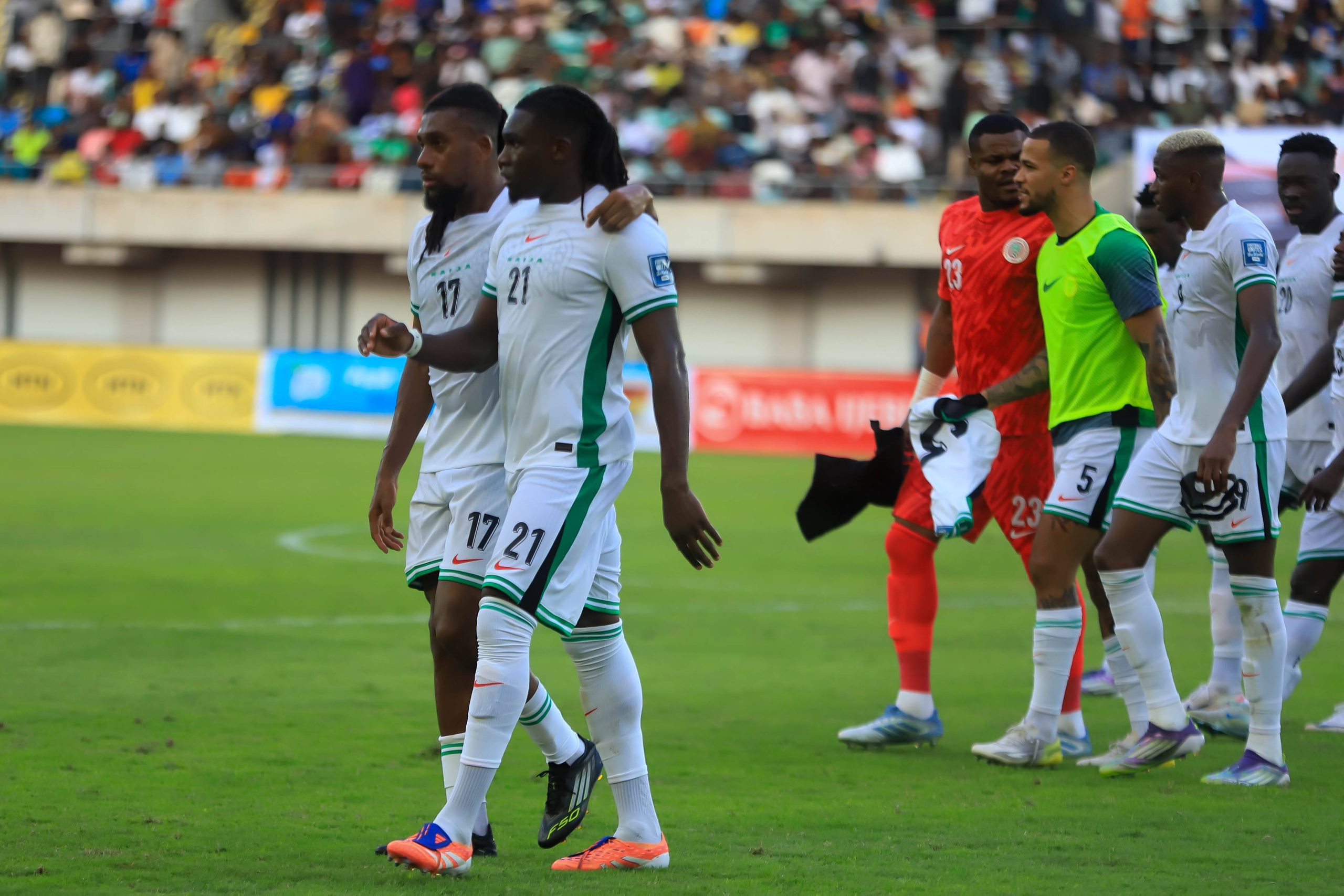 Alex Iwobi and Calvin Bassey during the 2026 FIFA World Cup, qualifier match between Super Eagles and Benin Republic