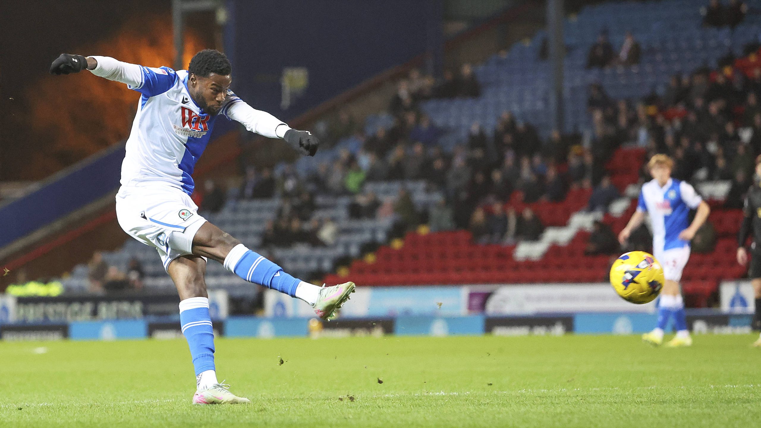 Blackburn Rovers defender Ryan Alebiosu 2 shoots at goal during the EFL Sky Bet Championship match between Blackburn Rovers and Oxford United