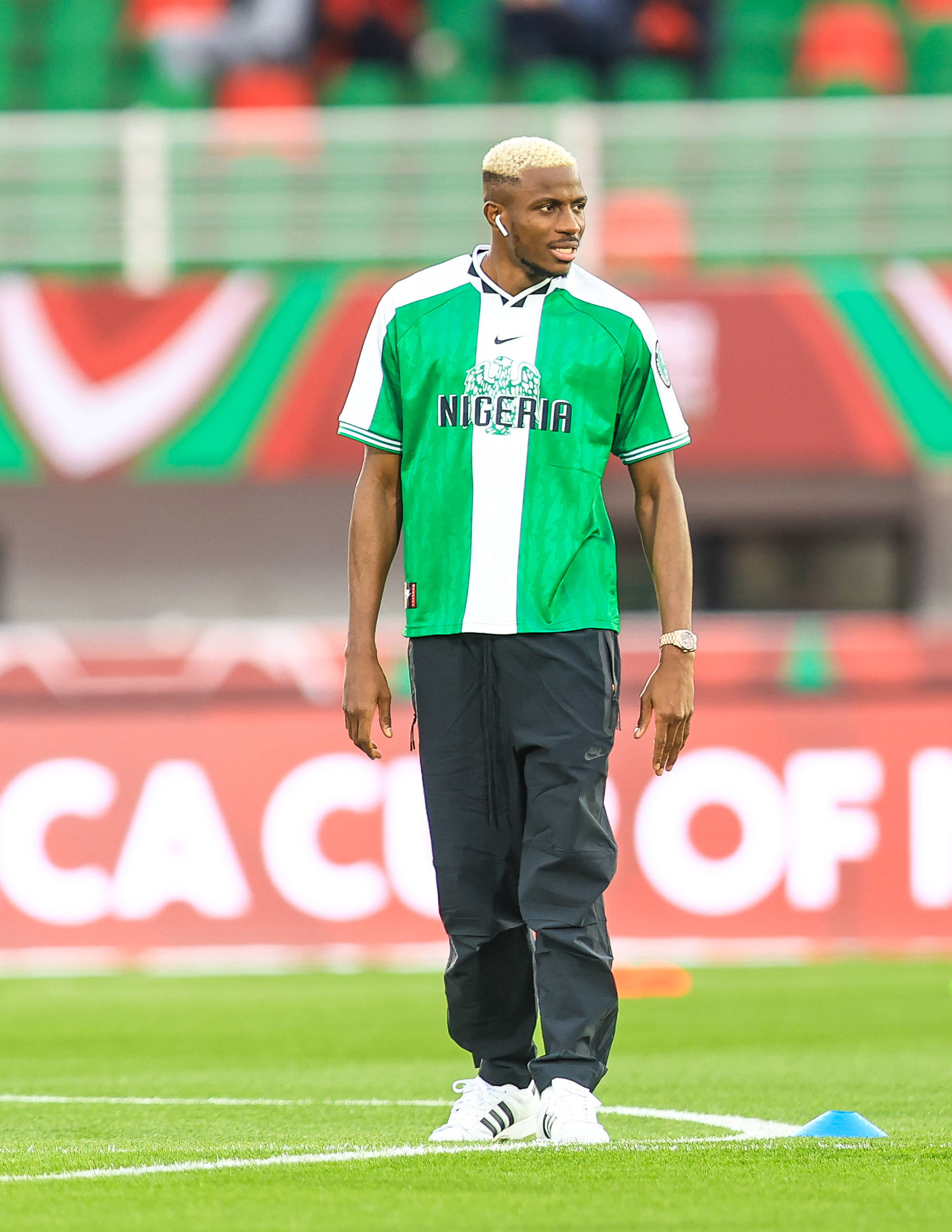 Victor Osimhen warming up ahead Nigeria vs Tanzania