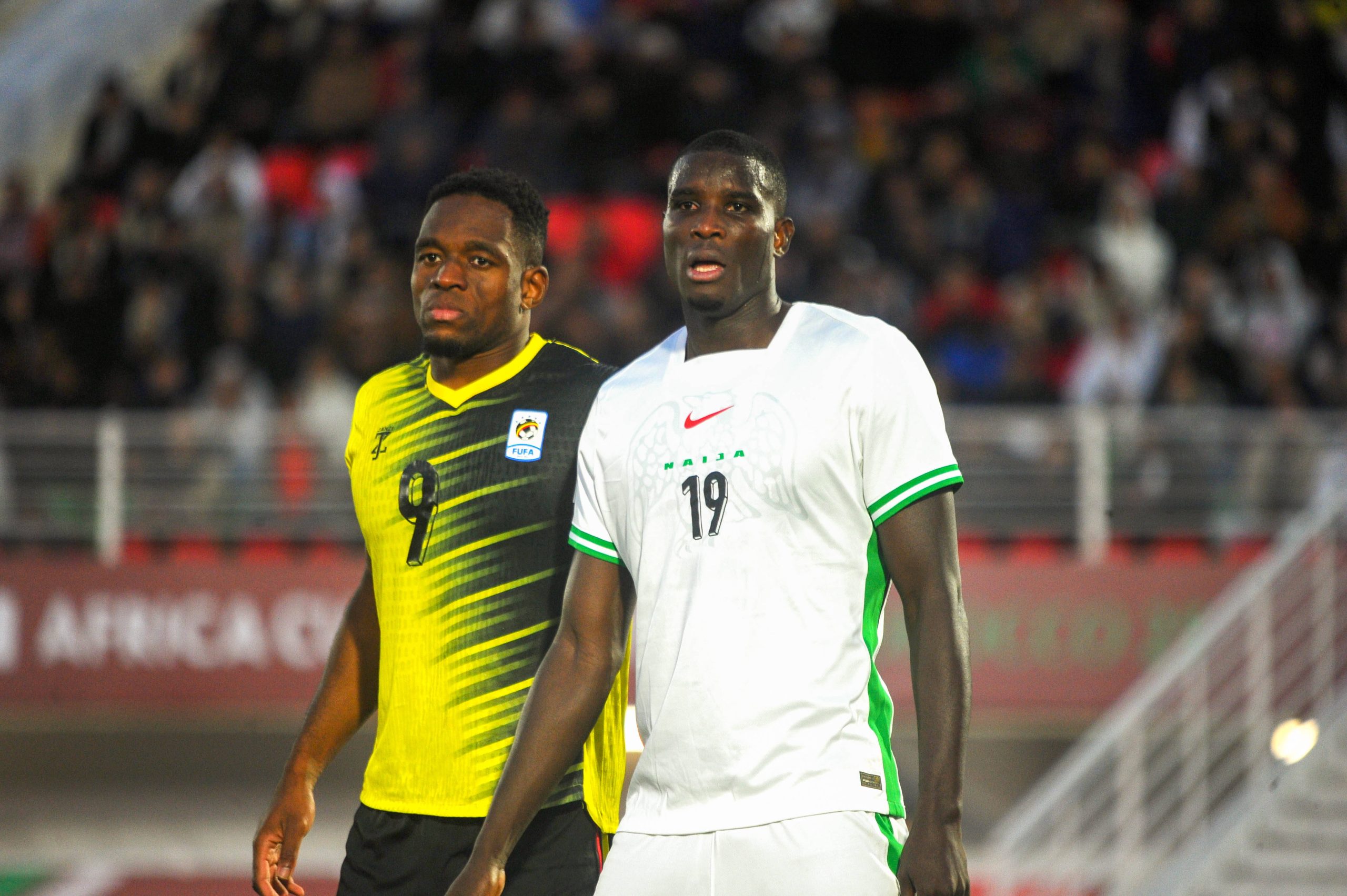 Paul Onuachu and Uche Ikpeazu during the Africa Cup of Nations AFCON match between Uganda and the Super Eagles of Nigeria