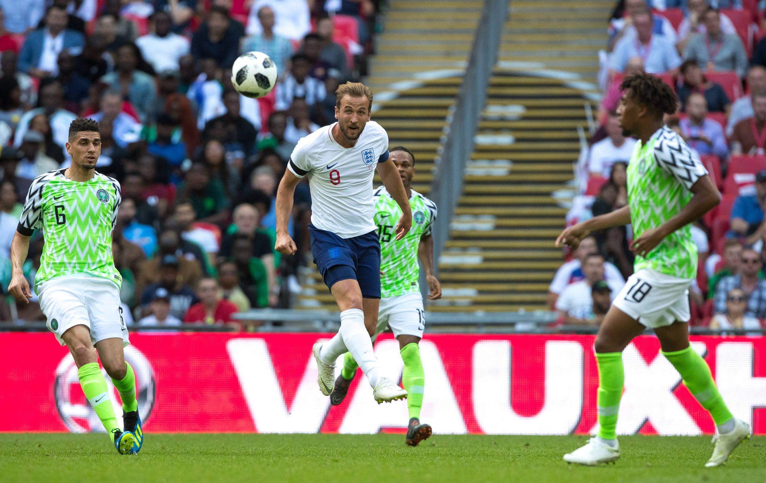 Harry Kane, Leon Balogun, and Alex Iwobi during the Friendly match between England and Nigeria
