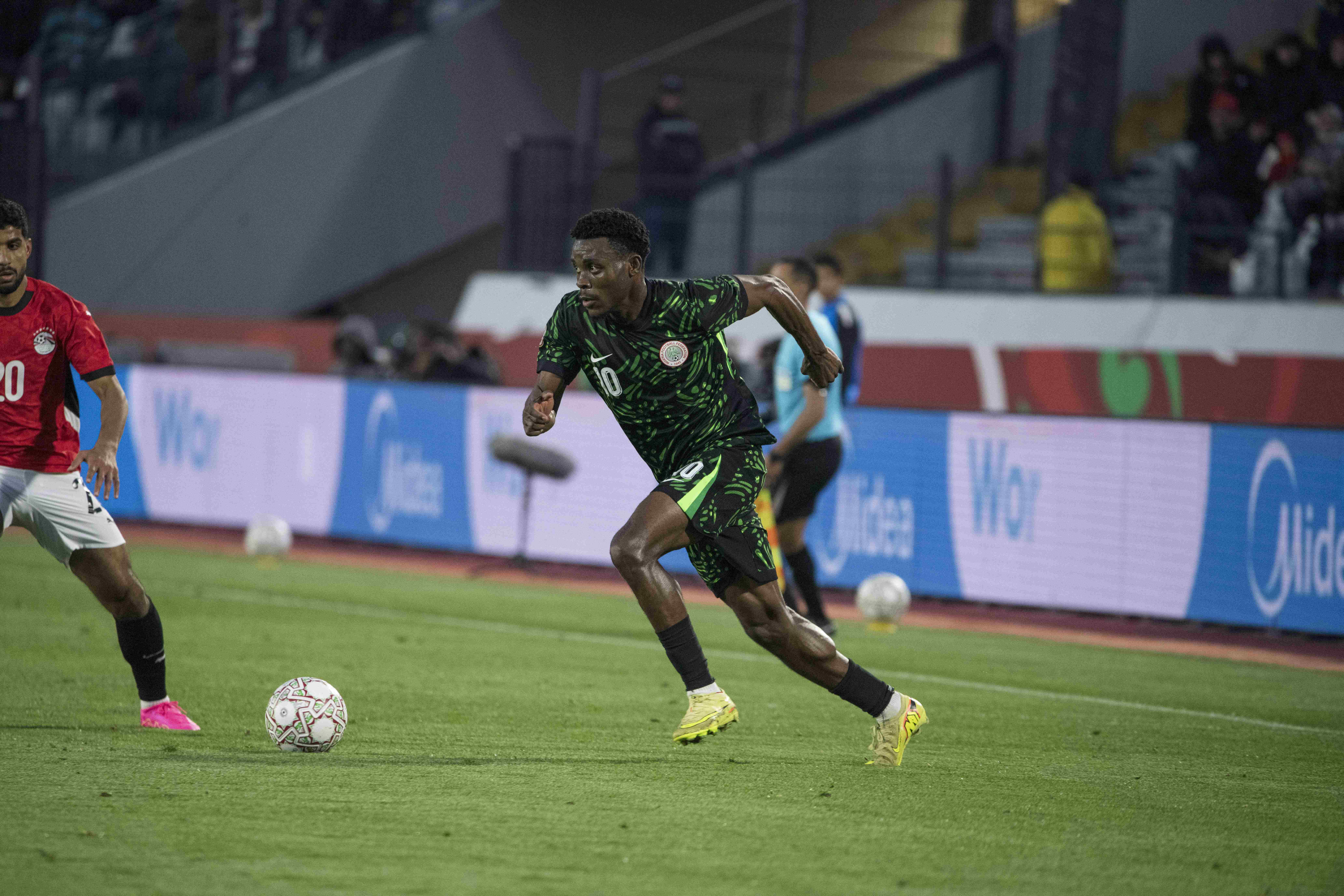 Fisayo Dele-bashiru with the ball for Nigeria 
