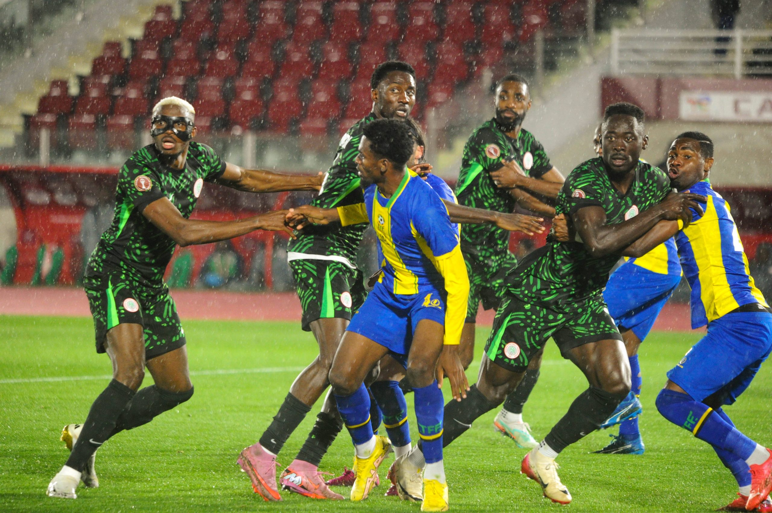 Akor Adams,Victor Osimhen,Wilfred Ndidi of Nigeria during AFCON match between Nigeria and Tanzania