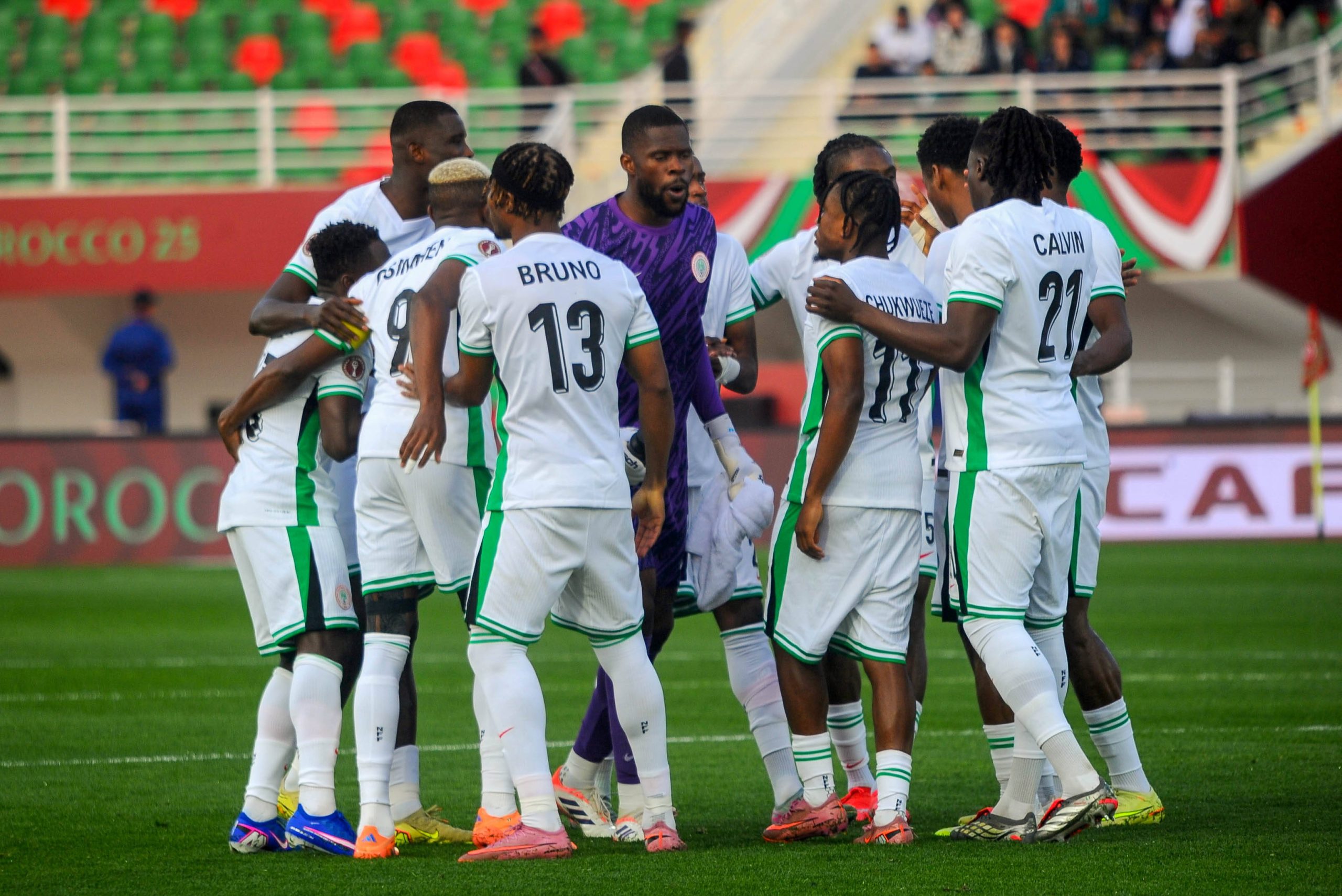 Francis Uzoho, Paul Onuachu, Ryan Alebiosu, Calvin Bassey, Raphael Onyedika, Victor Osimhen,Moses Simon, Igoh Ogbu, Samuel Chukwueze, Bruno Onyemaechi and of Nigeria during the Africa Cup of Nations AFCON match between Uganda and Nigeria