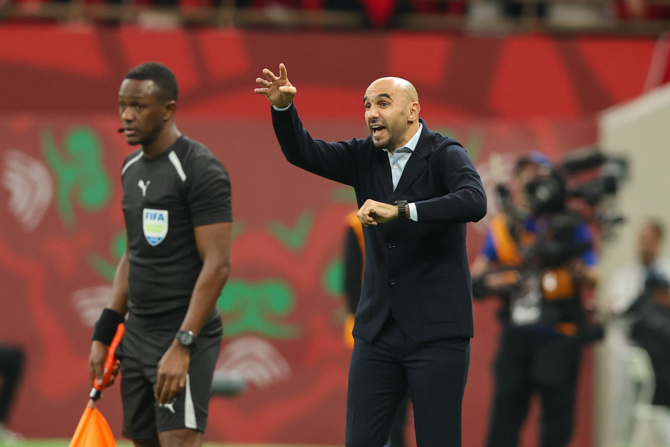Morocco Coach Walid Regragui of Morocco in action in the Quarterfinal match between Morocco and Cameroon during the Afcon
