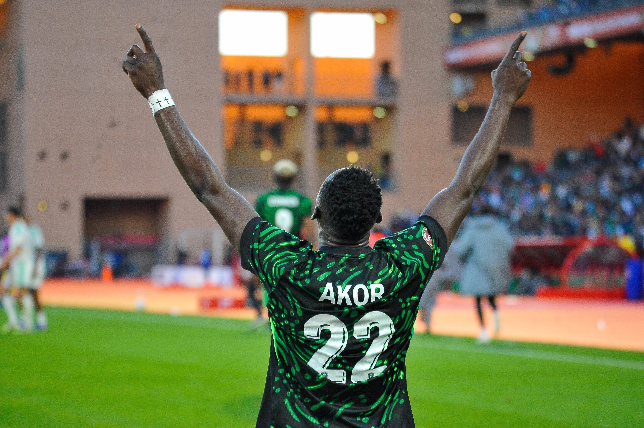 Akor Adams celebrate goal in AFCON match between Algeria and Nigeria