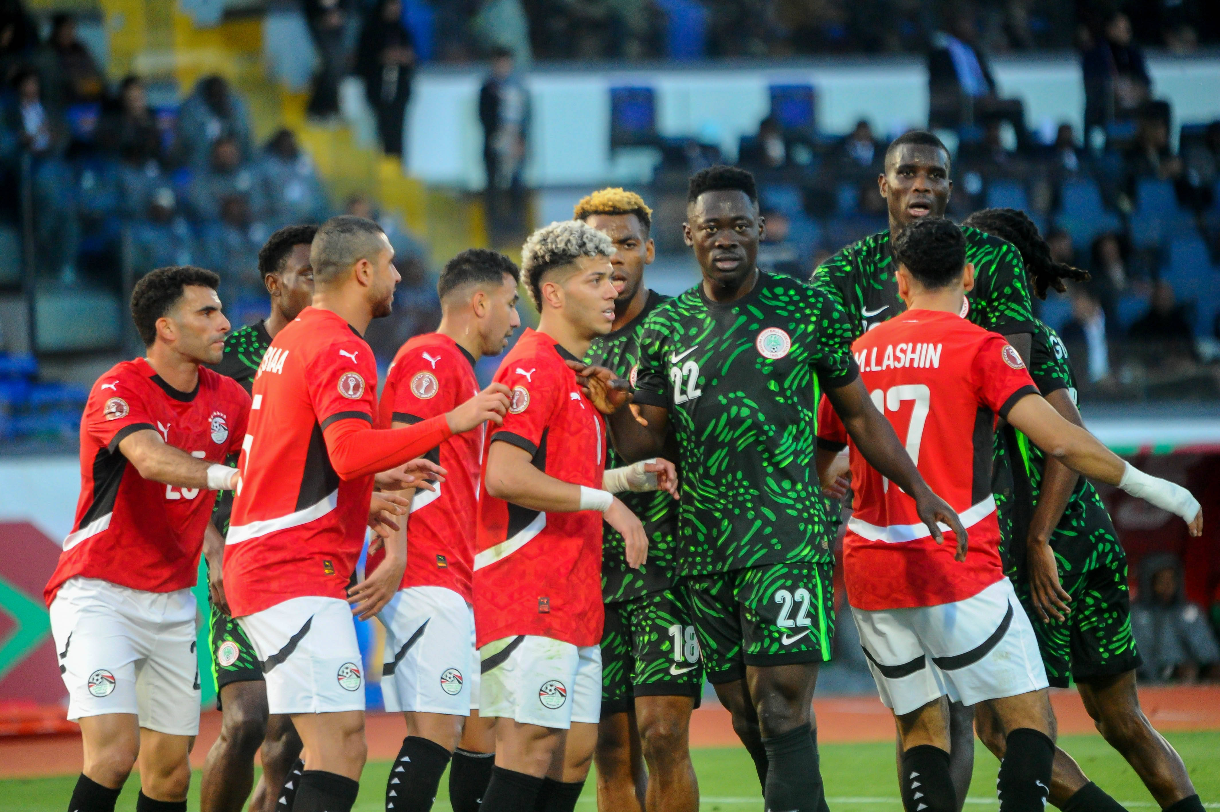 Akor Adams and Ramy Hisham Abdelaziz Moustafa Rabia, Emam Ashour Metwaly Abdelghany, during the AFCON third place match between Egypt and Nigeria