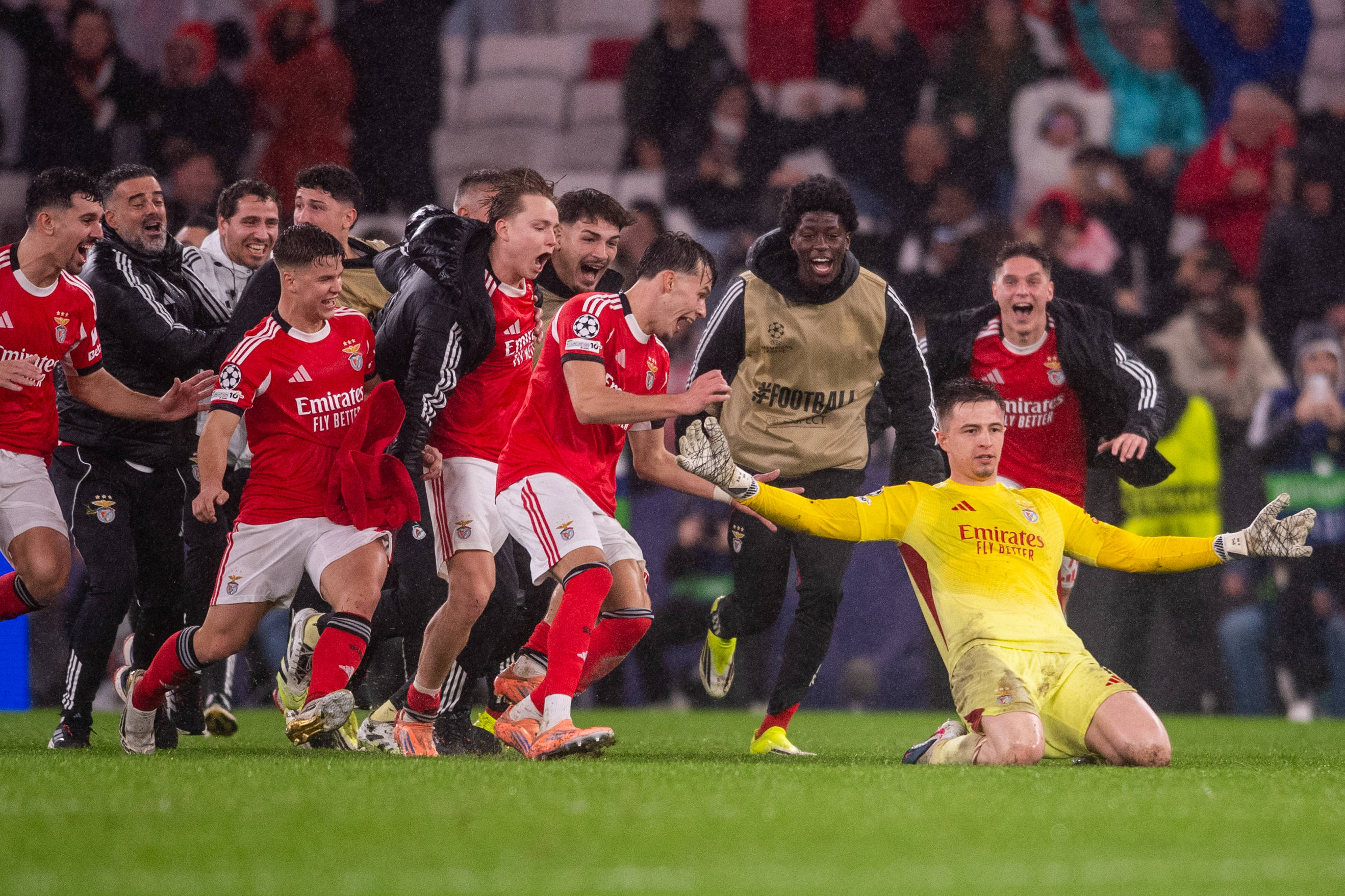 Anatoliy Trubin from SL Benfica celebrates his goal during the UEFA Champions League 2025/26 MD8 match between SL Benfica and Real Madrid