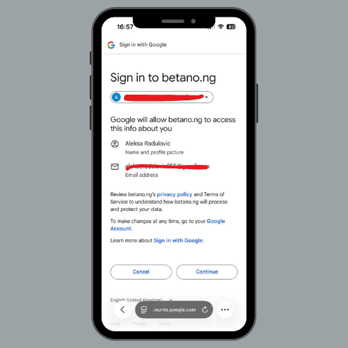Betano registration with Social Media