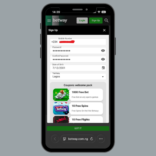 Betway NG registration form